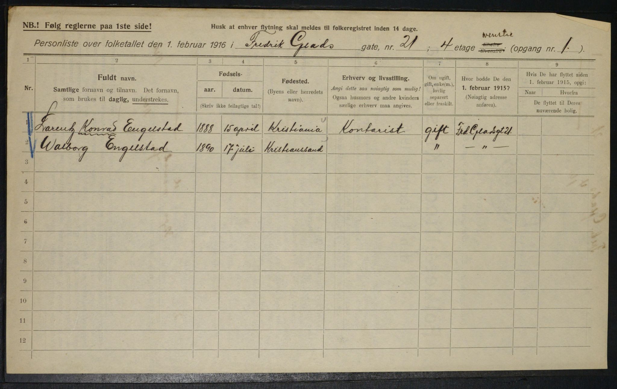 OBA, Municipal Census 1916 for Kristiania, 1916, p. 27036