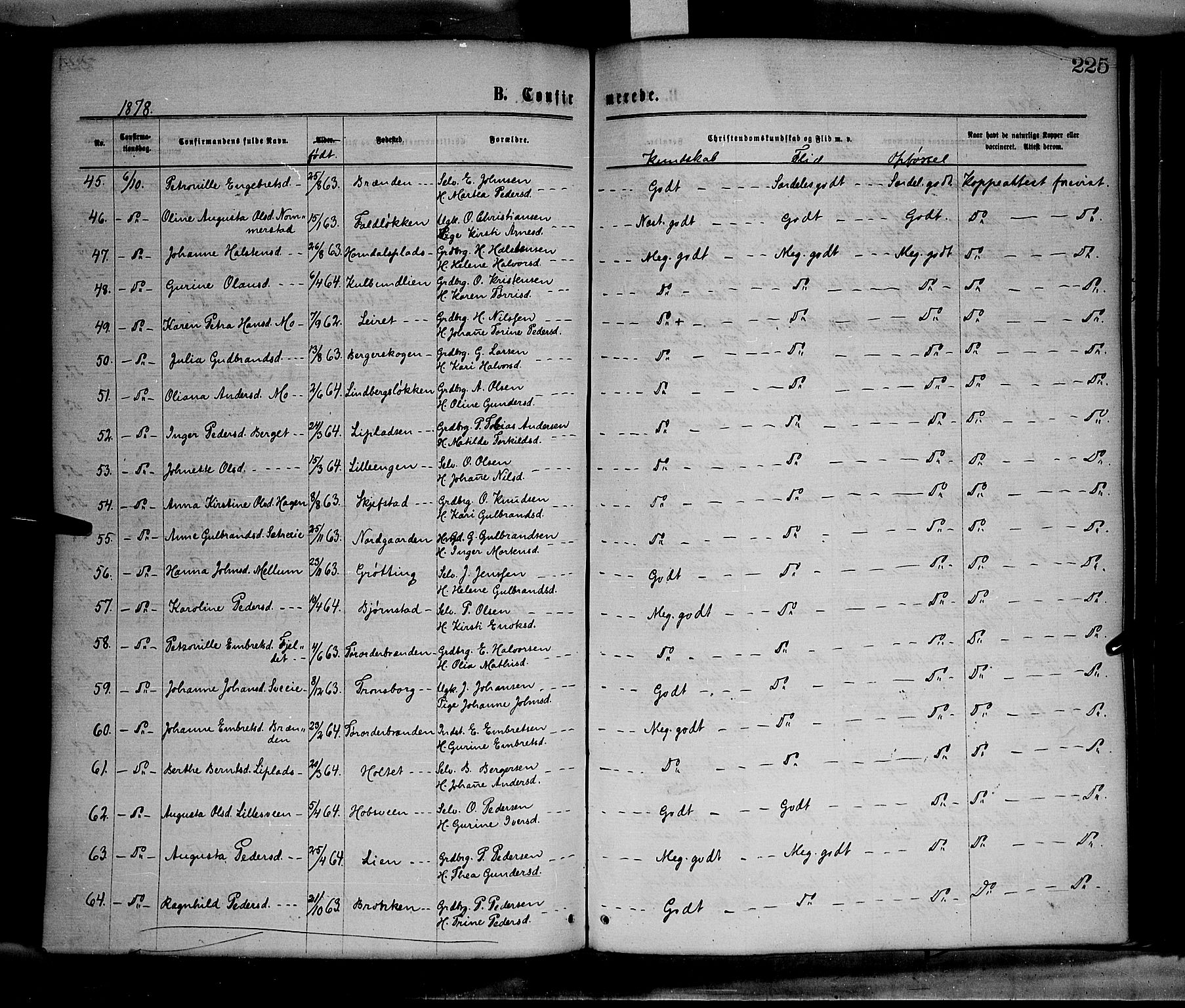 Elverum prestekontor, AV/SAH-PREST-044/H/Ha/Haa/L0011: Parish register (official) no. 11, 1869-1879, p. 225