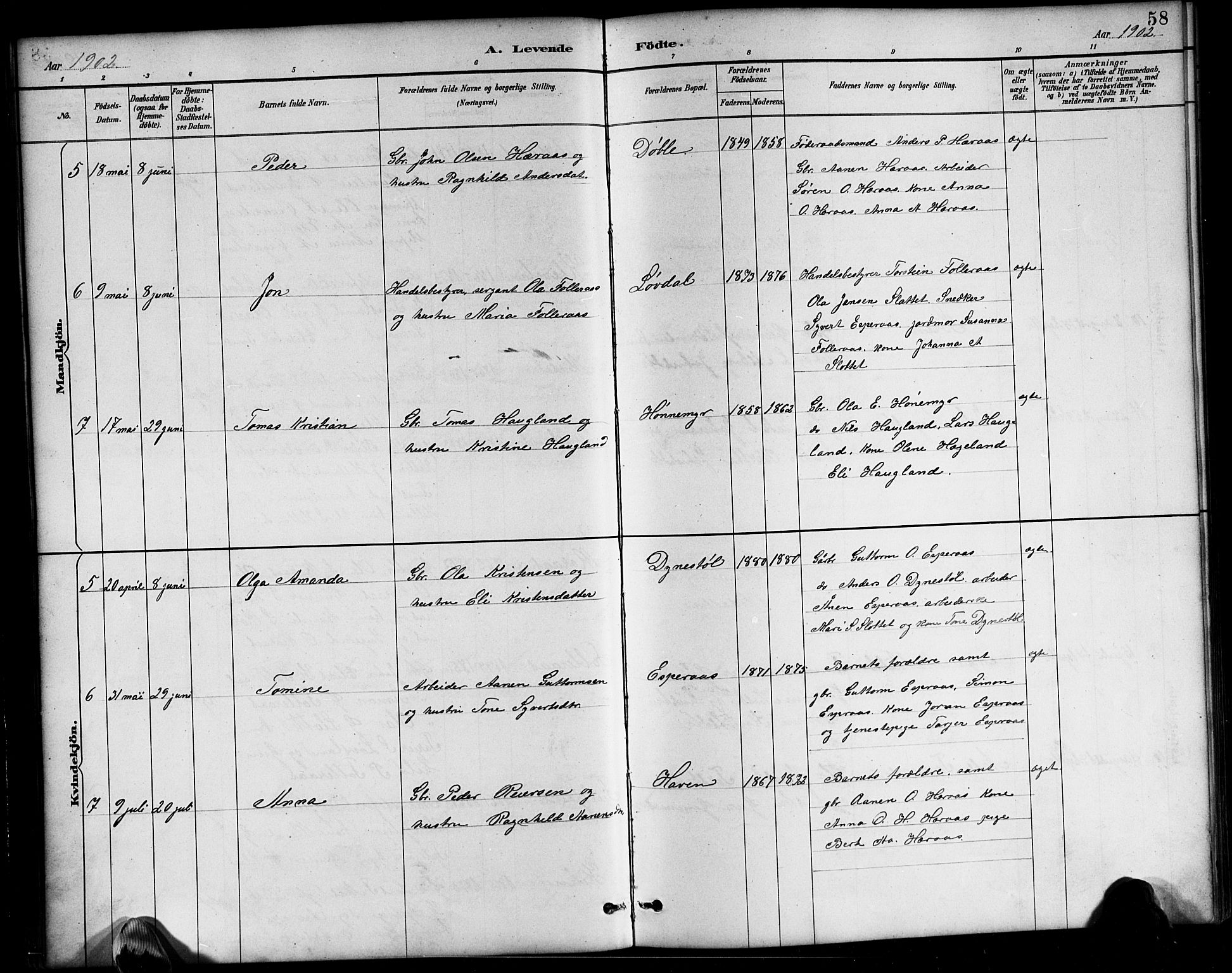 Bjelland sokneprestkontor, SAK/1111-0005/F/Fb/Fbb/L0005: Parish register (copy) no. B 5, 1887-1918, p. 58
