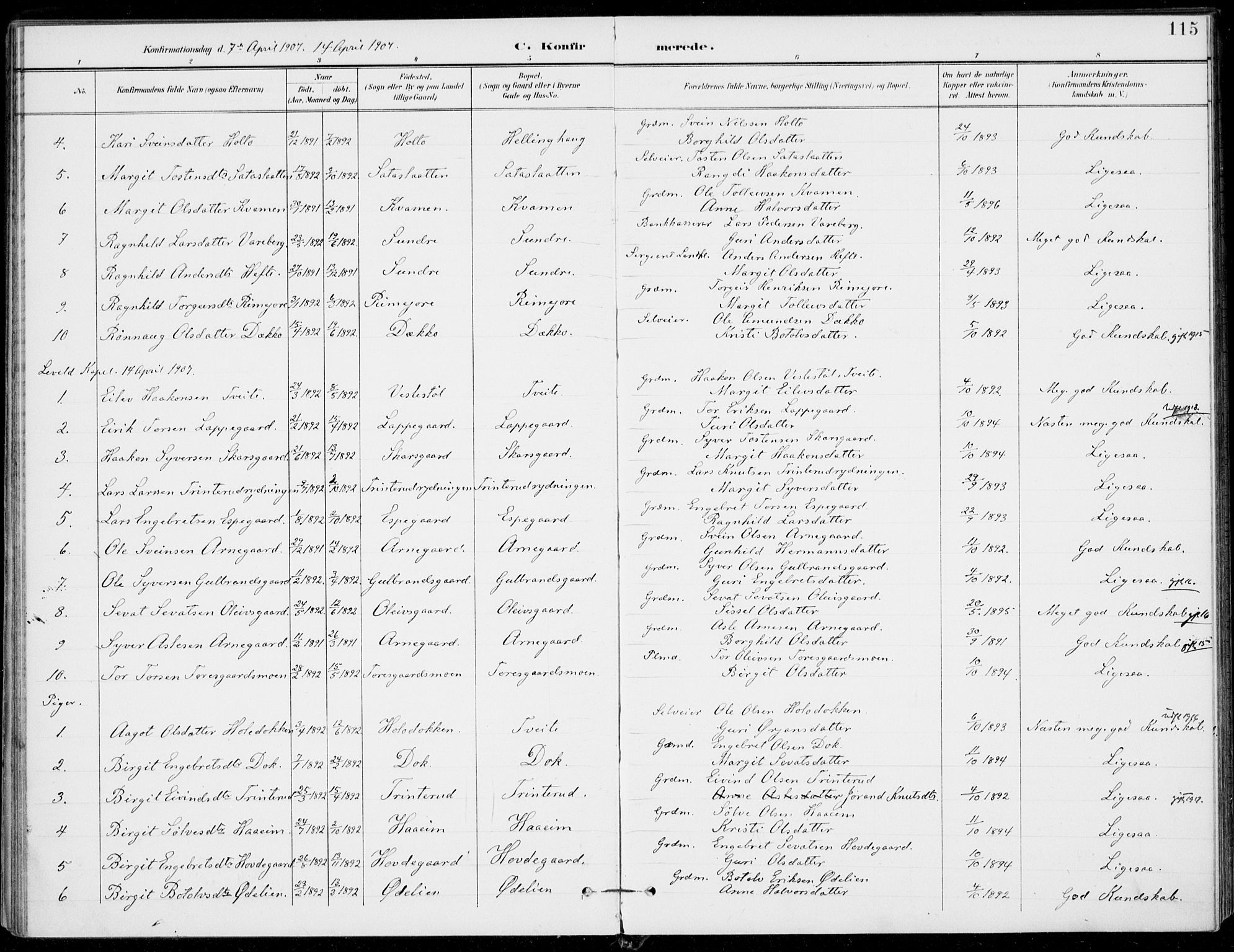 Ål kirkebøker, AV/SAKO-A-249/F/Fa/L0009: Parish register (official) no. I 9, 1897-1915, p. 115