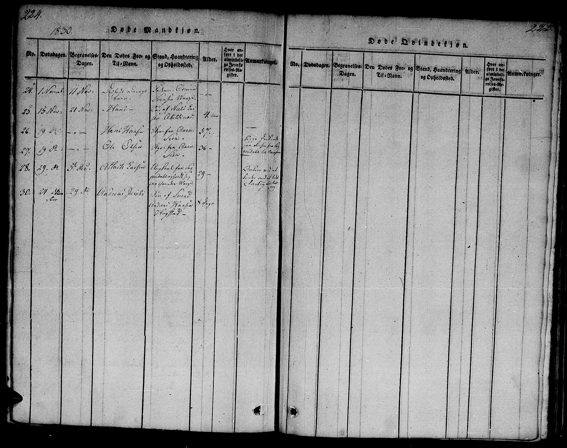 Flekkefjord sokneprestkontor, AV/SAK-1111-0012/F/Fa/Fab/L0003: Parish register (official) no. A 3, 1815-1830, p. 224-225