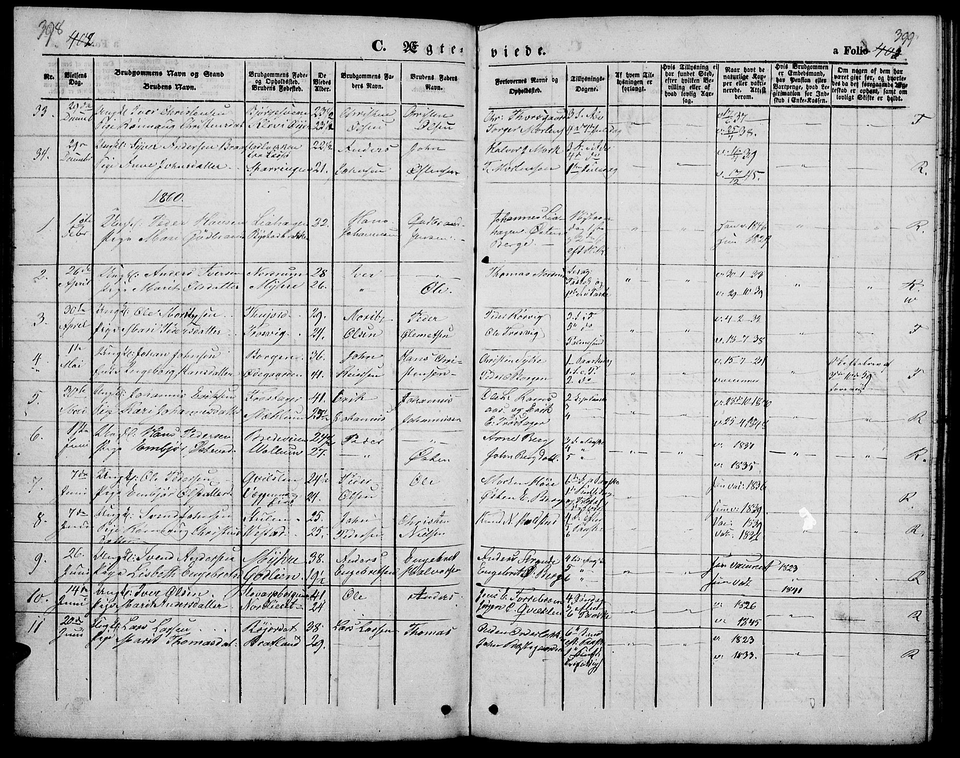 Ringebu prestekontor, SAH/PREST-082/H/Ha/Hab/L0003: Parish register (copy) no. 3, 1854-1866, p. 398-399
