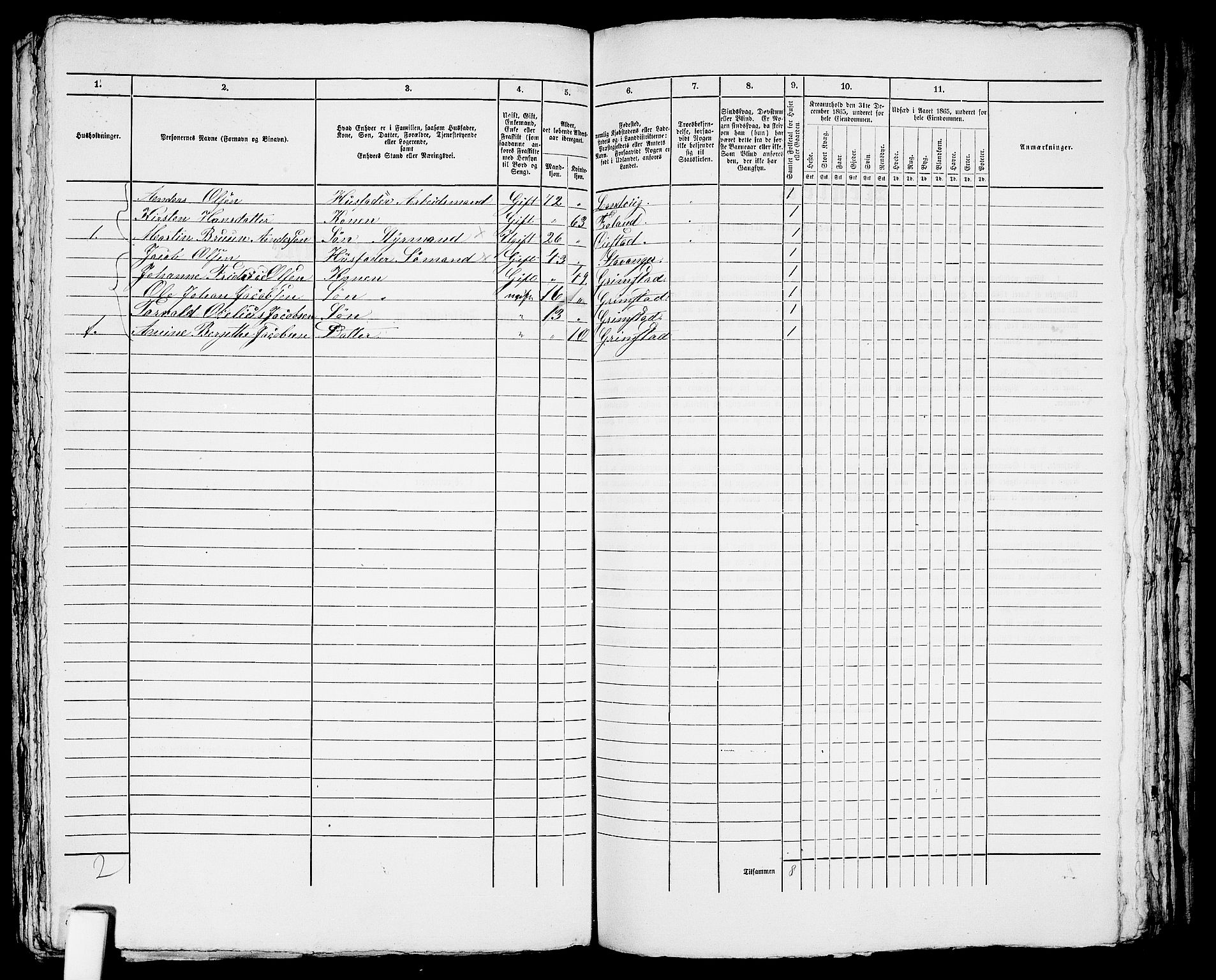 RA, 1865 census for Fjære/Grimstad, 1865, p. 252