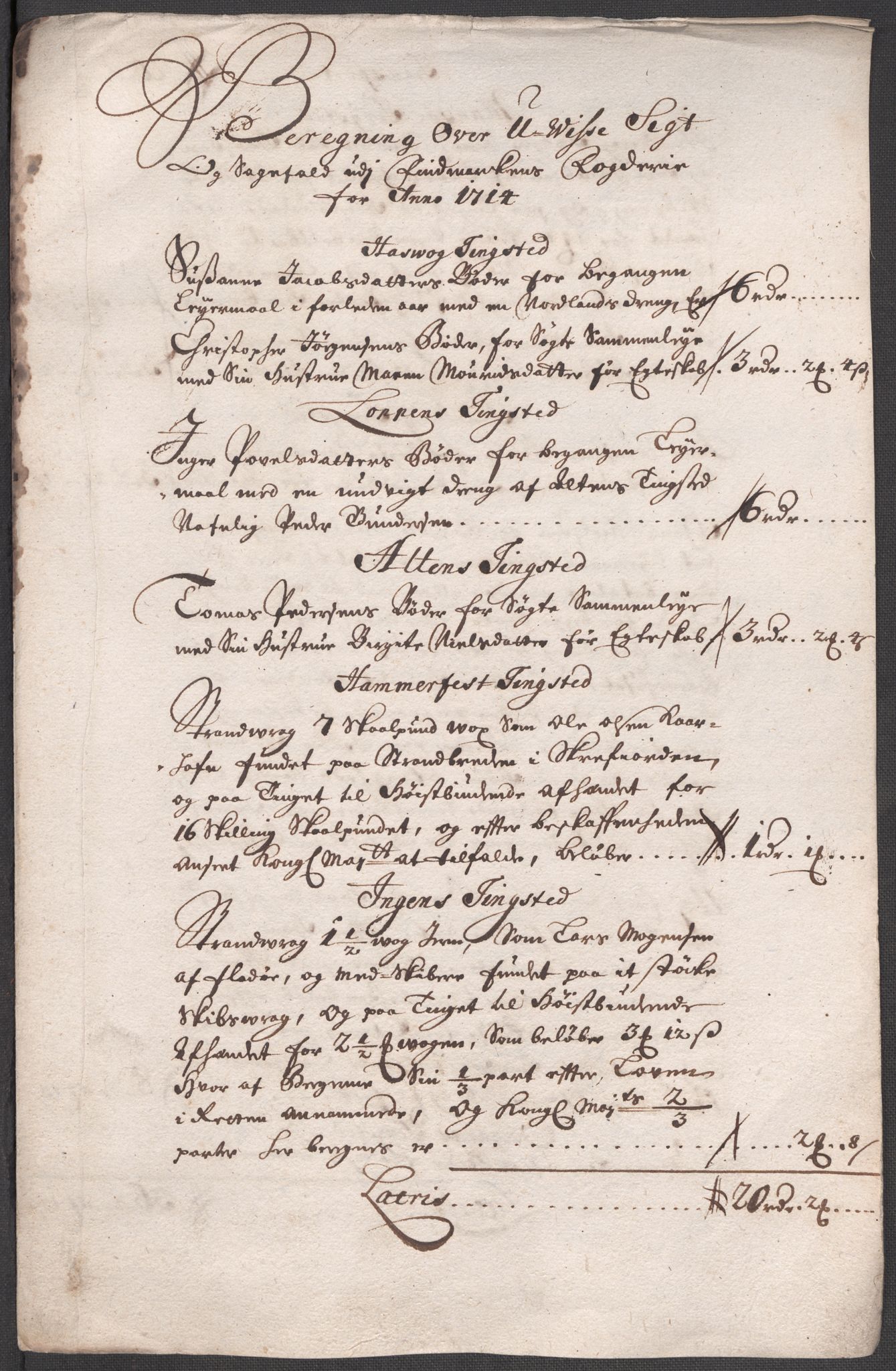 Rentekammeret inntil 1814, Reviderte regnskaper, Fogderegnskap, AV/RA-EA-4092/R69/L4856: Fogderegnskap Finnmark/Vardøhus, 1713-1715, p. 301