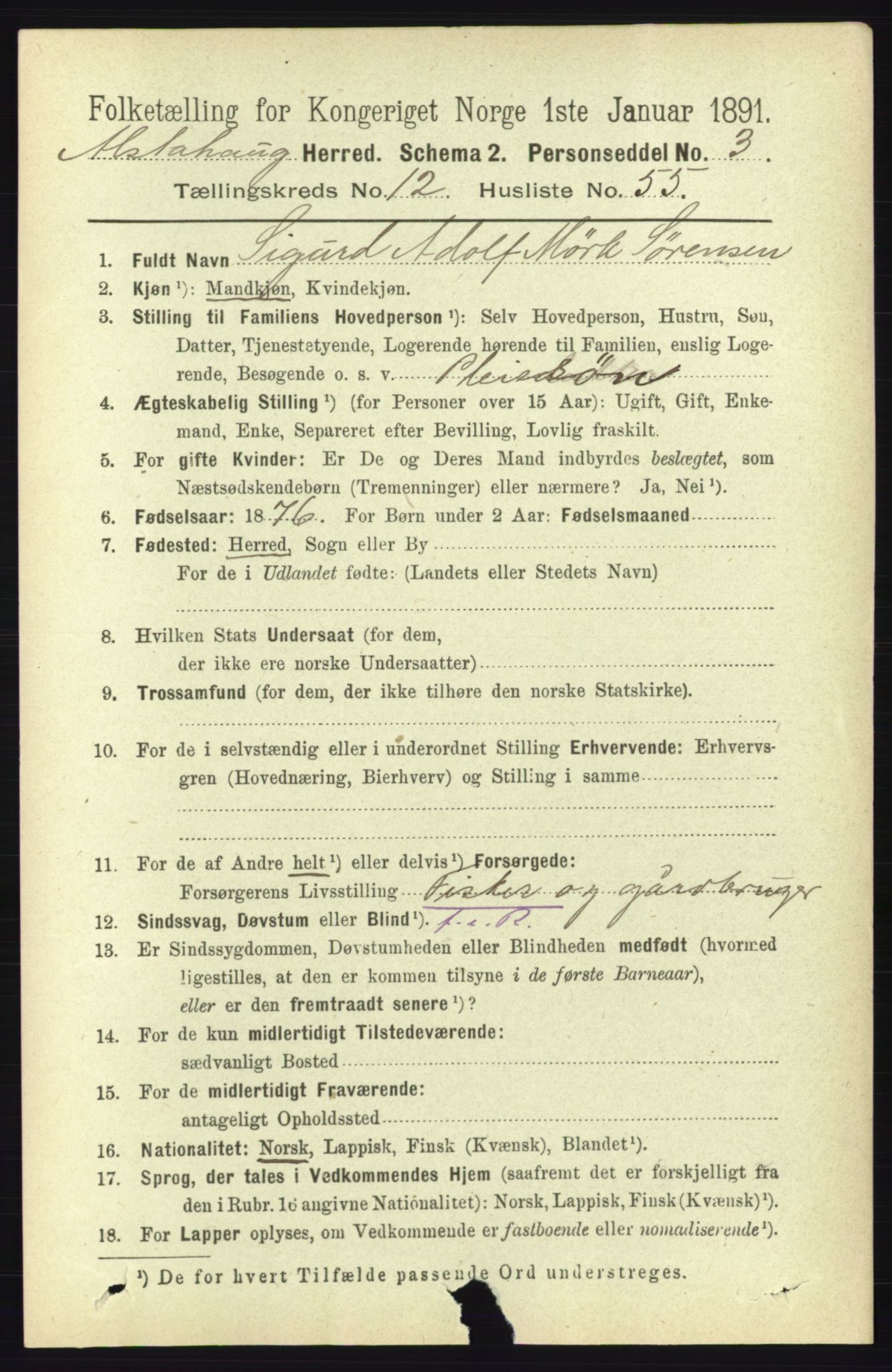 RA, 1891 census for 1820 Alstahaug, 1891, p. 4614