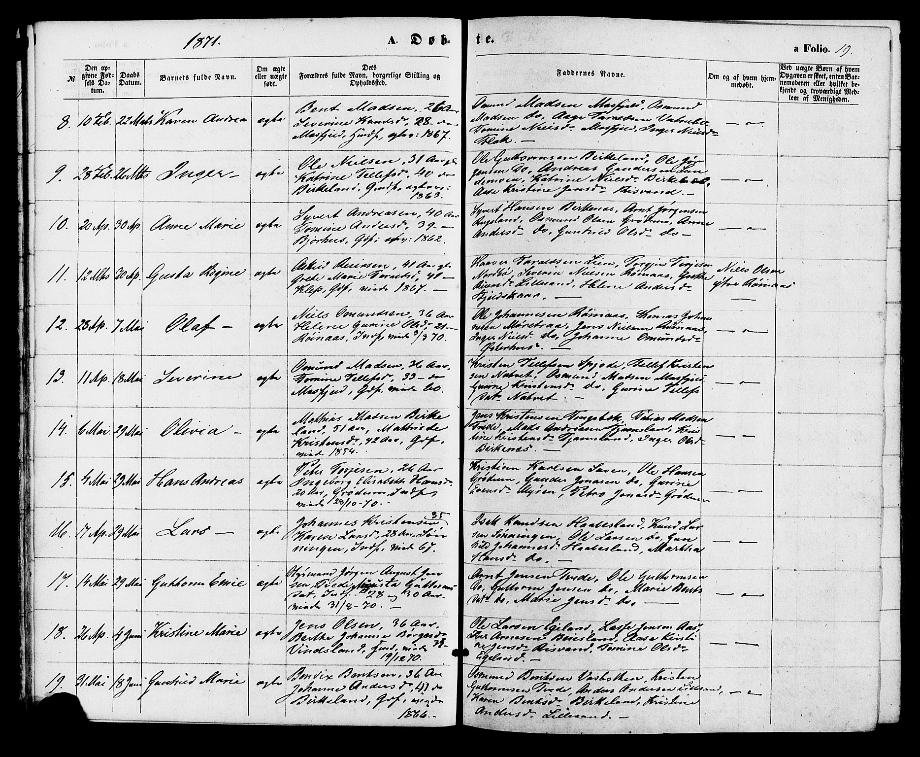 Birkenes sokneprestkontor, AV/SAK-1111-0004/F/Fa/L0004: Parish register (official) no. A 4, 1867-1886, p. 19