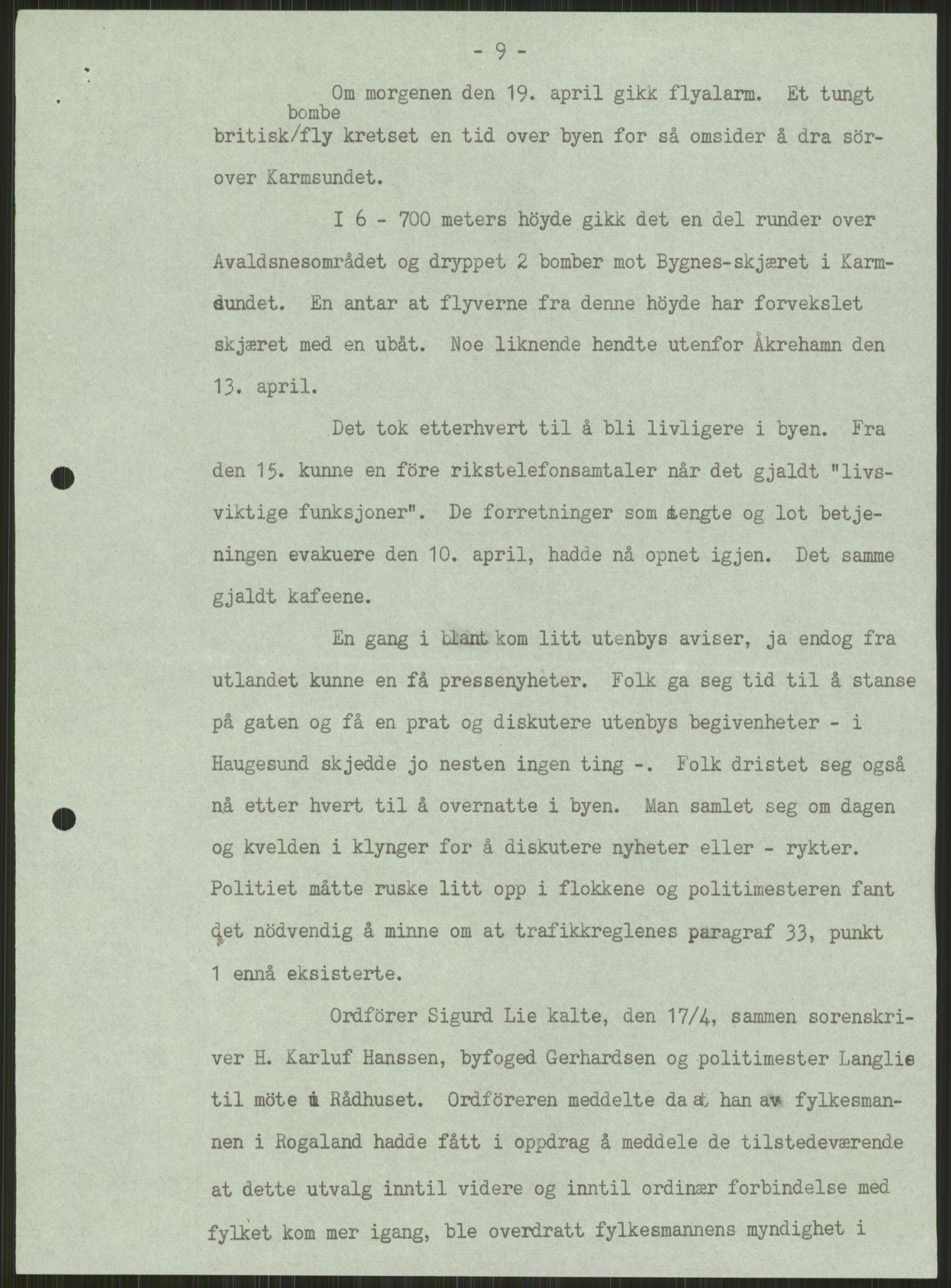 Forsvaret, Forsvarets krigshistoriske avdeling, AV/RA-RAFA-2017/Y/Ya/L0015: II-C-11-31 - Fylkesmenn.  Rapporter om krigsbegivenhetene 1940., 1940, p. 96