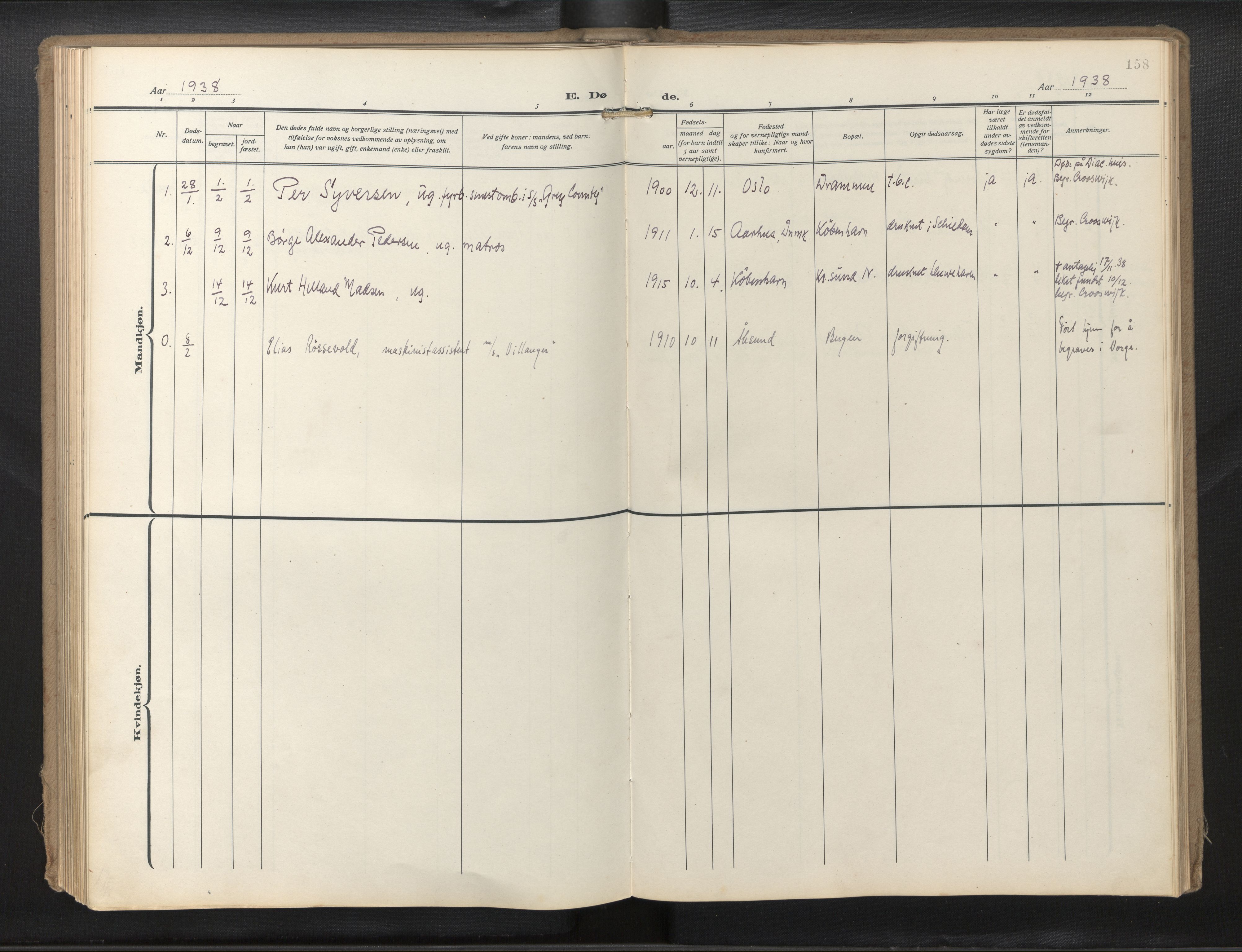 Den norske sjømannsmisjon i utlandet/Hollandske havner (Amsterdam-Rotterdam-Europort), AV/SAB-SAB/PA-0106/H/Ha/Haa/L0004: Parish register (official) no. A 4, 1928-1956, p. 157b-158a