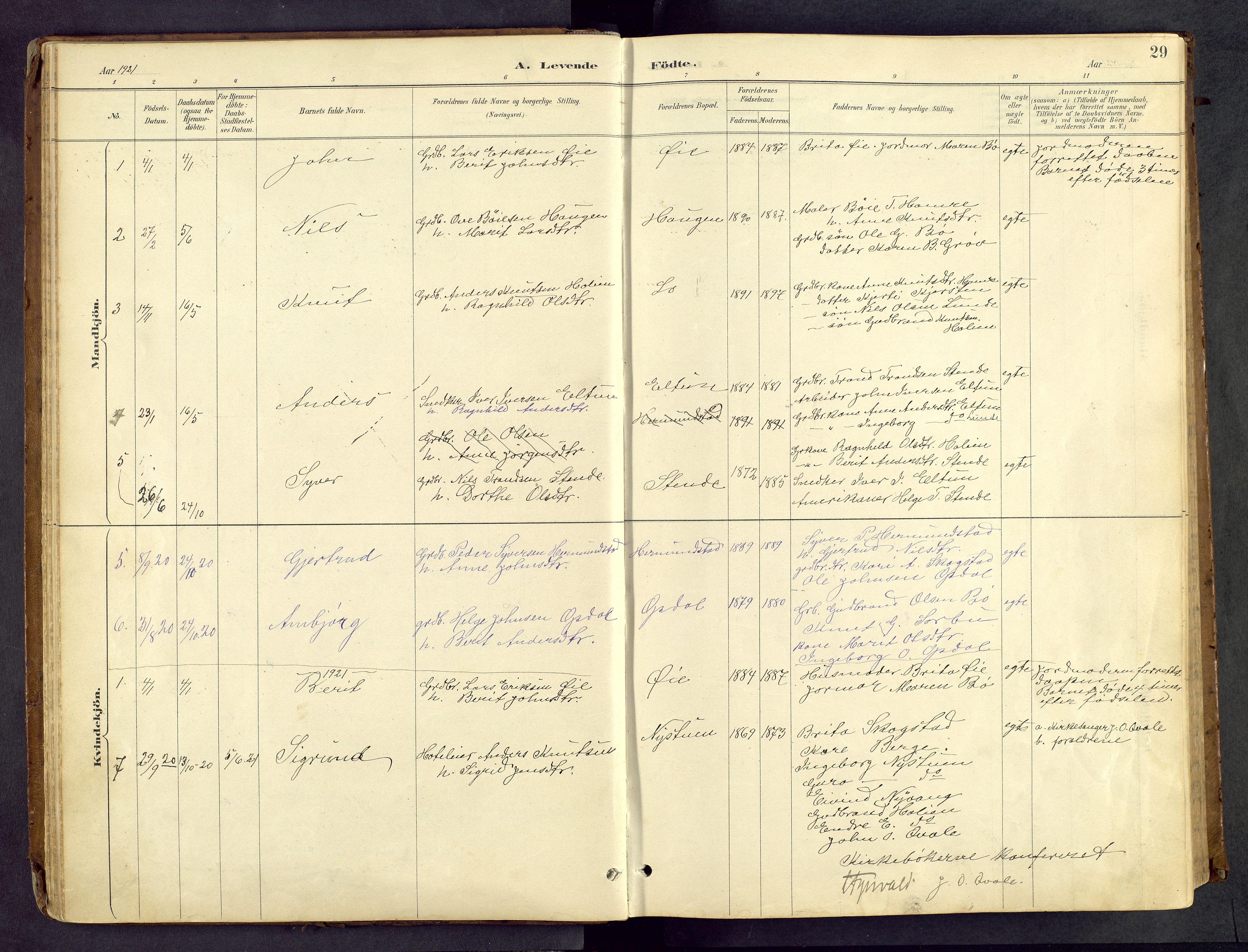 Vang prestekontor, Valdres, SAH/PREST-140/H/Hb/L0005: Parish register (copy) no. 5, 1889-1945, p. 29