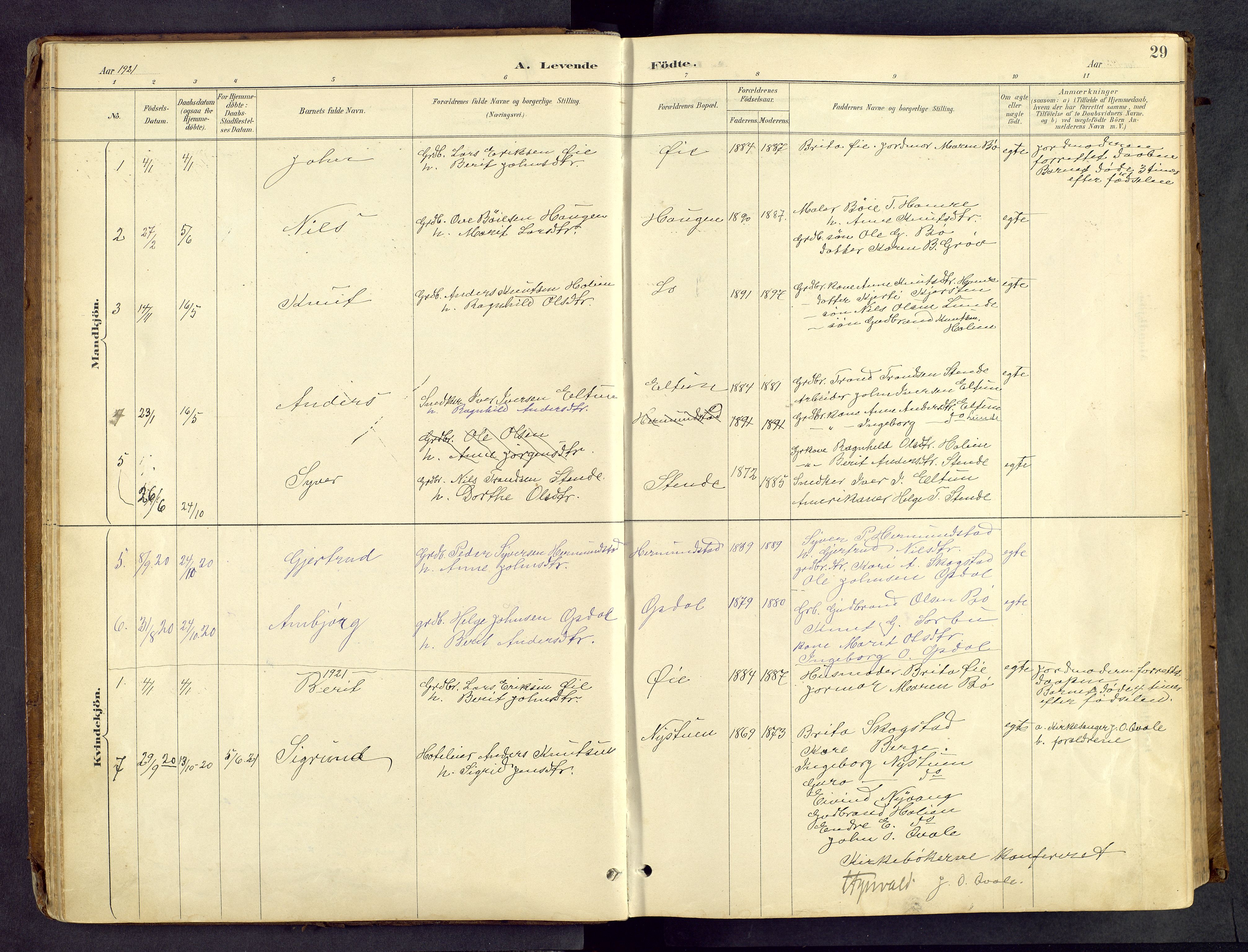 Vang prestekontor, Valdres, AV/SAH-PREST-140/H/Hb/L0005: Parish register (copy) no. 5, 1889-1945, p. 29