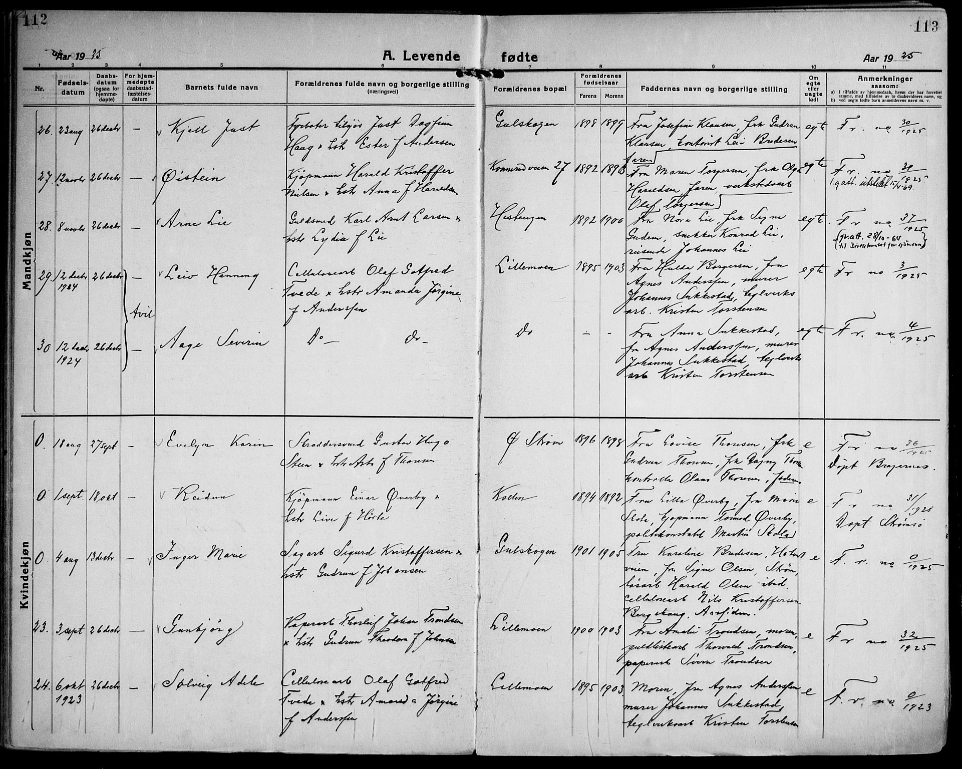 Strømsgodset kirkebøker, AV/SAKO-A-324/F/Fa/L0003: Parish register (official) no. 3, 1920-1936, p. 112-113