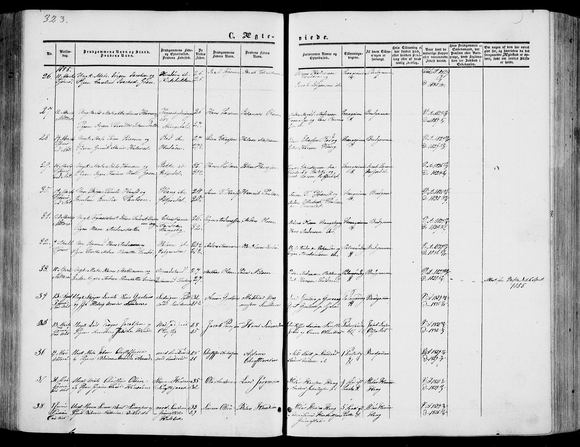 Nøtterøy kirkebøker, AV/SAKO-A-354/F/Fa/L0006: Parish register (official) no. I 6, 1852-1864, p. 323