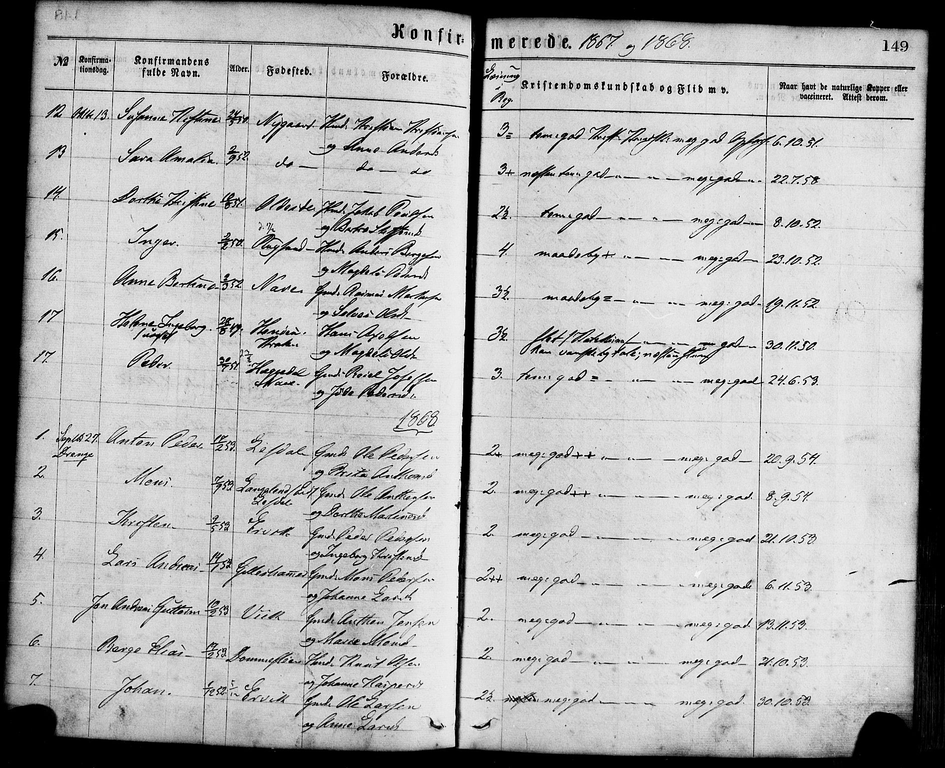 Davik sokneprestembete, AV/SAB-A-79701/H/Haa/Haaa/L0006: Parish register (official) no. A 6, 1867-1881, p. 149