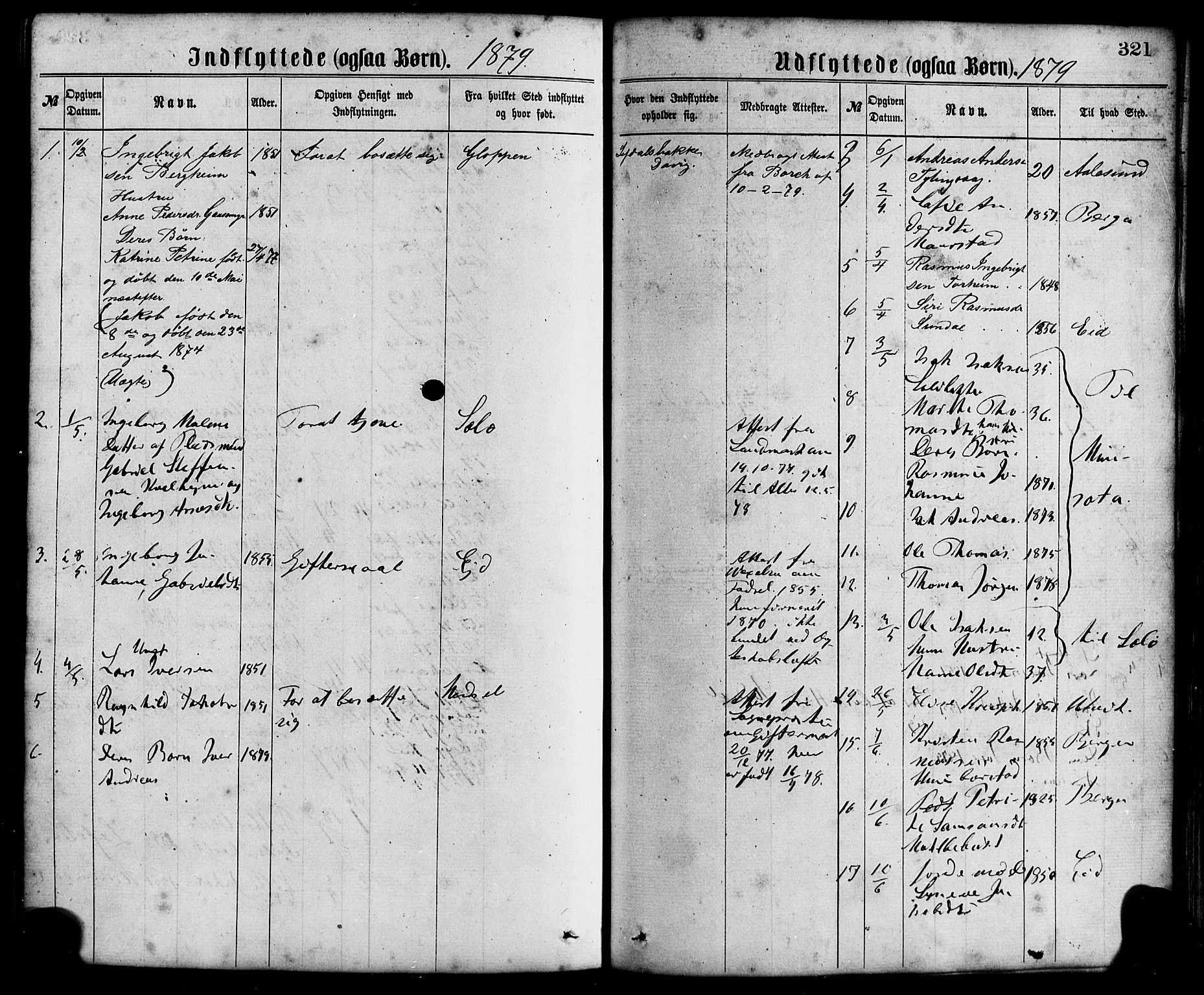 Davik sokneprestembete, AV/SAB-A-79701/H/Haa/Haaa/L0006: Parish register (official) no. A 6, 1867-1881, p. 321