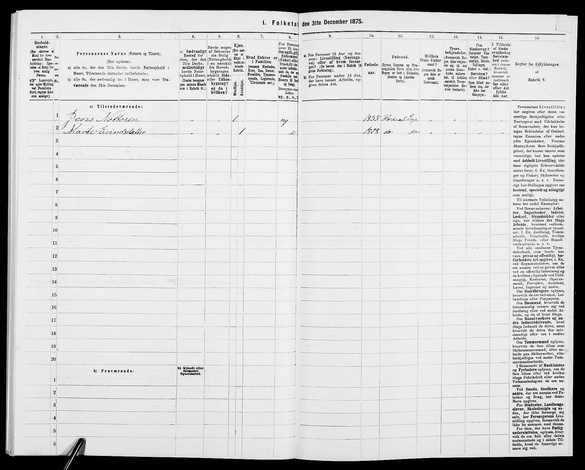 SAK, 1875 census for 0934P Evje, 1875, p. 506