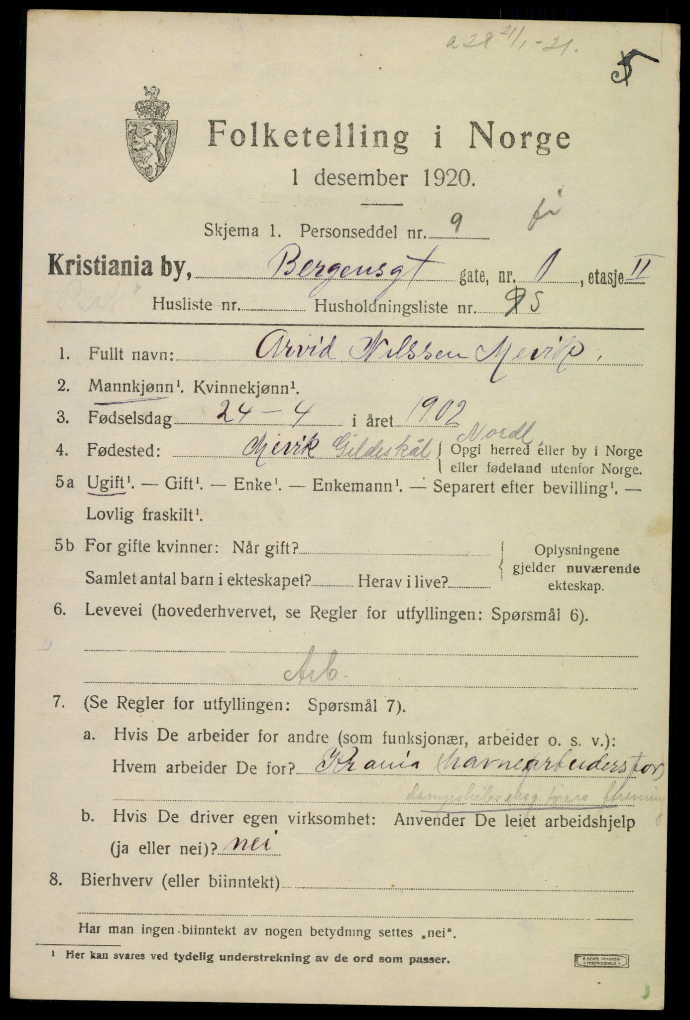 SAO, 1920 census for Kristiania, 1920, p. 152063