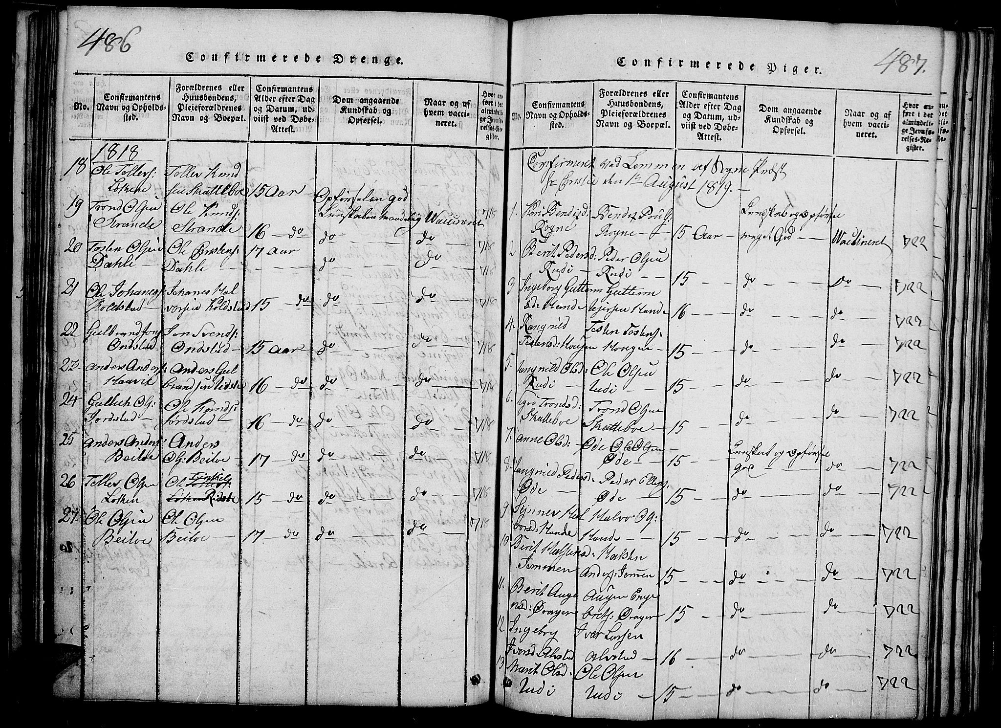 Slidre prestekontor, SAH/PREST-134/H/Ha/Haa/L0002: Parish register (official) no. 2, 1814-1830, p. 486-487