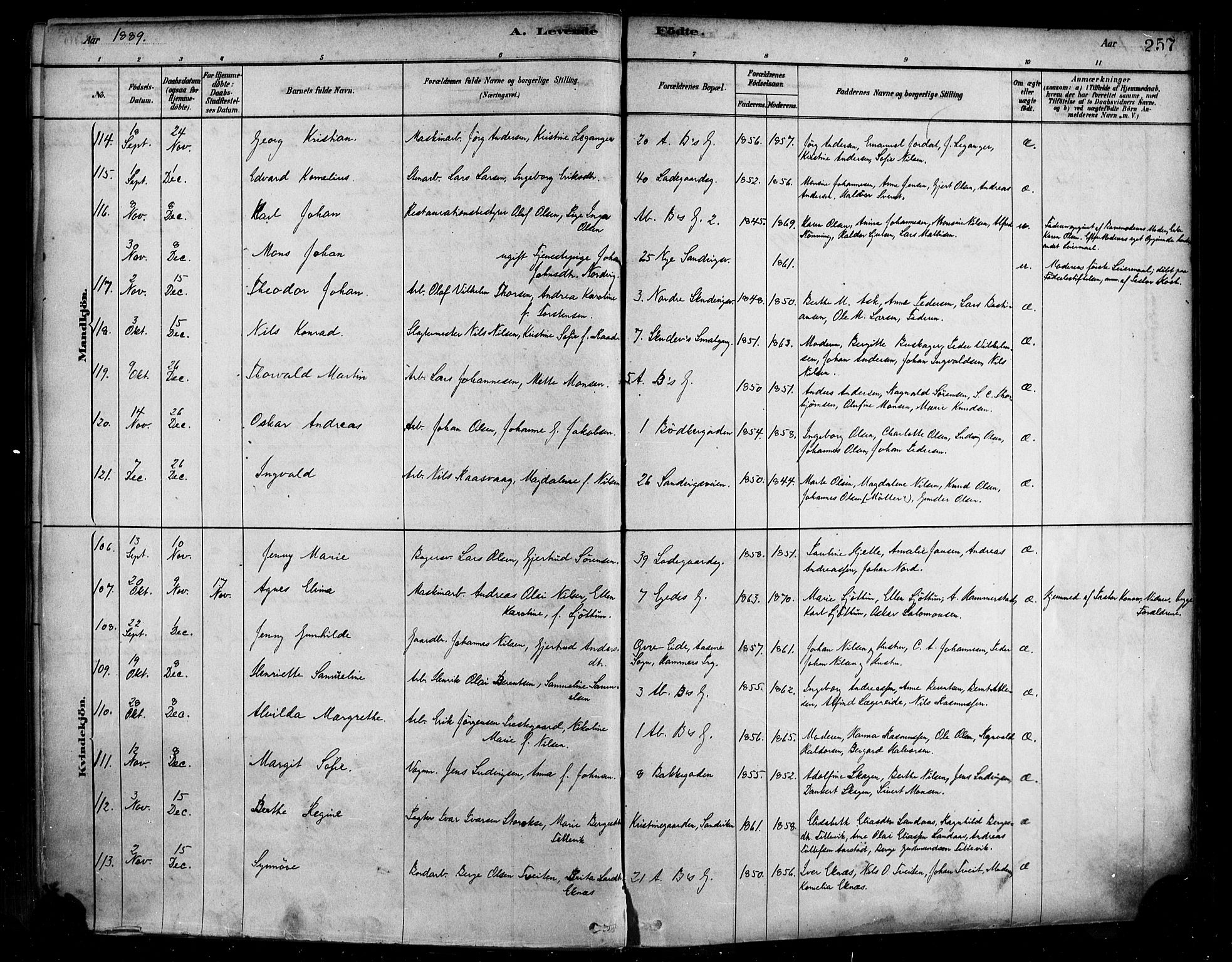 Sandviken Sokneprestembete, AV/SAB-A-77601/H/Ha/L0004: Parish register (official) no. B 1, 1878-1891, p. 257