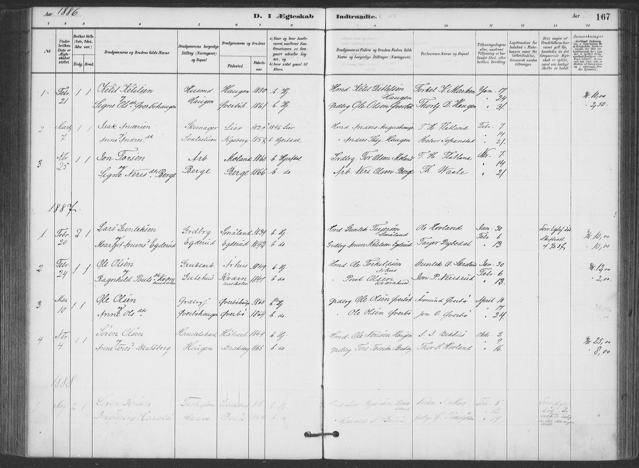 Hjartdal kirkebøker, SAKO/A-270/F/Fa/L0010: Parish register (official) no. I 10, 1880-1929, p. 167
