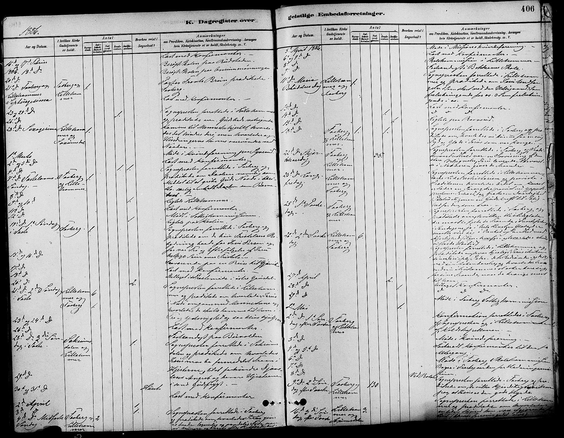 Fåberg prestekontor, AV/SAH-PREST-086/H/Ha/Haa/L0008: Parish register (official) no. 8, 1879-1898, p. 406