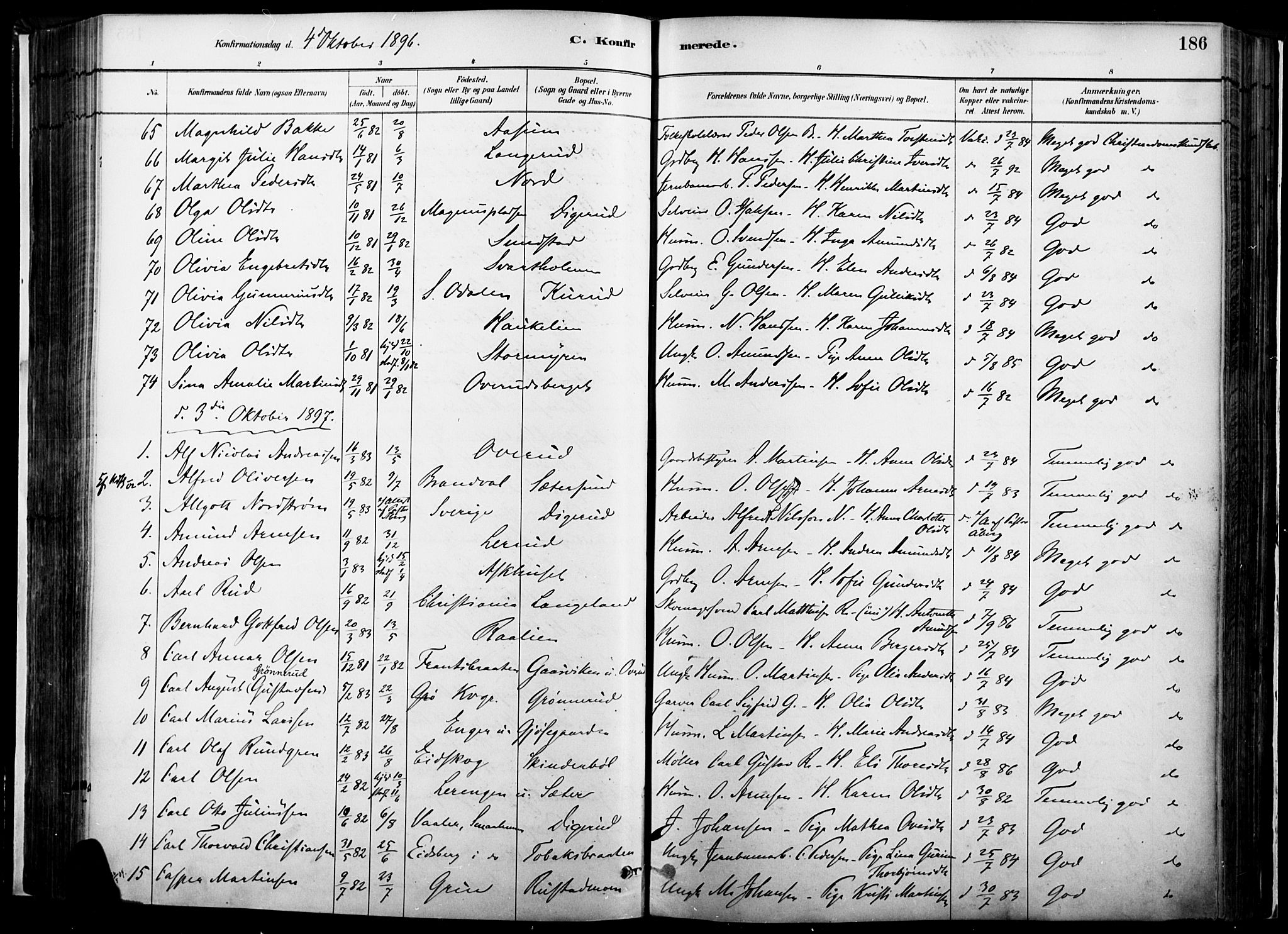Vinger prestekontor, SAH/PREST-024/H/Ha/Haa/L0014: Parish register (official) no. 14, 1881-1900, p. 186
