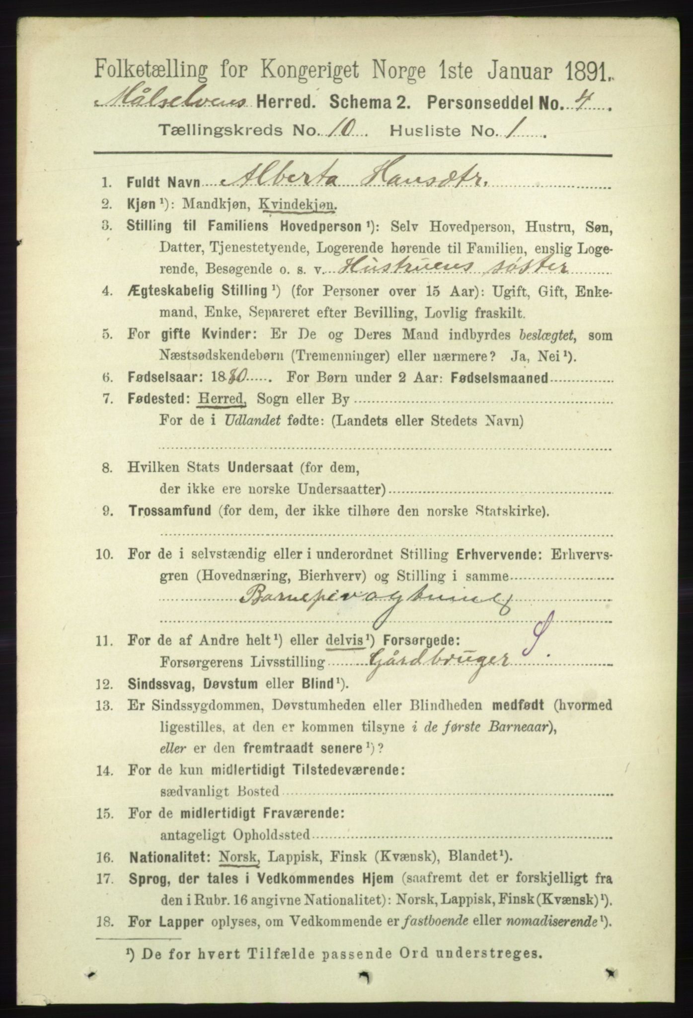 RA, 1891 census for 1924 Målselv, 1891, p. 2988