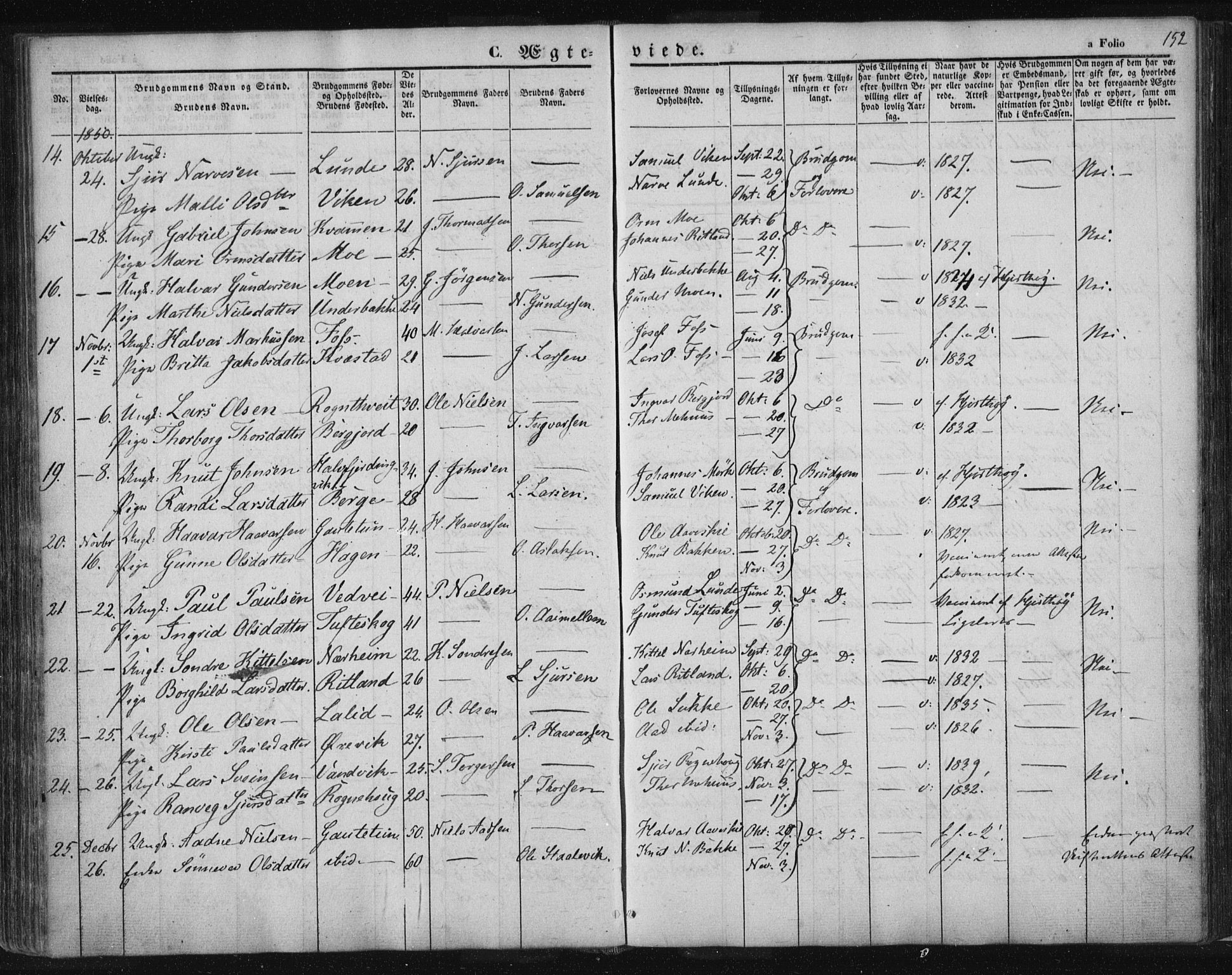 Suldal sokneprestkontor, SAST/A-101845/01/IV/L0008: Parish register (official) no. A 8, 1836-1853, p. 152