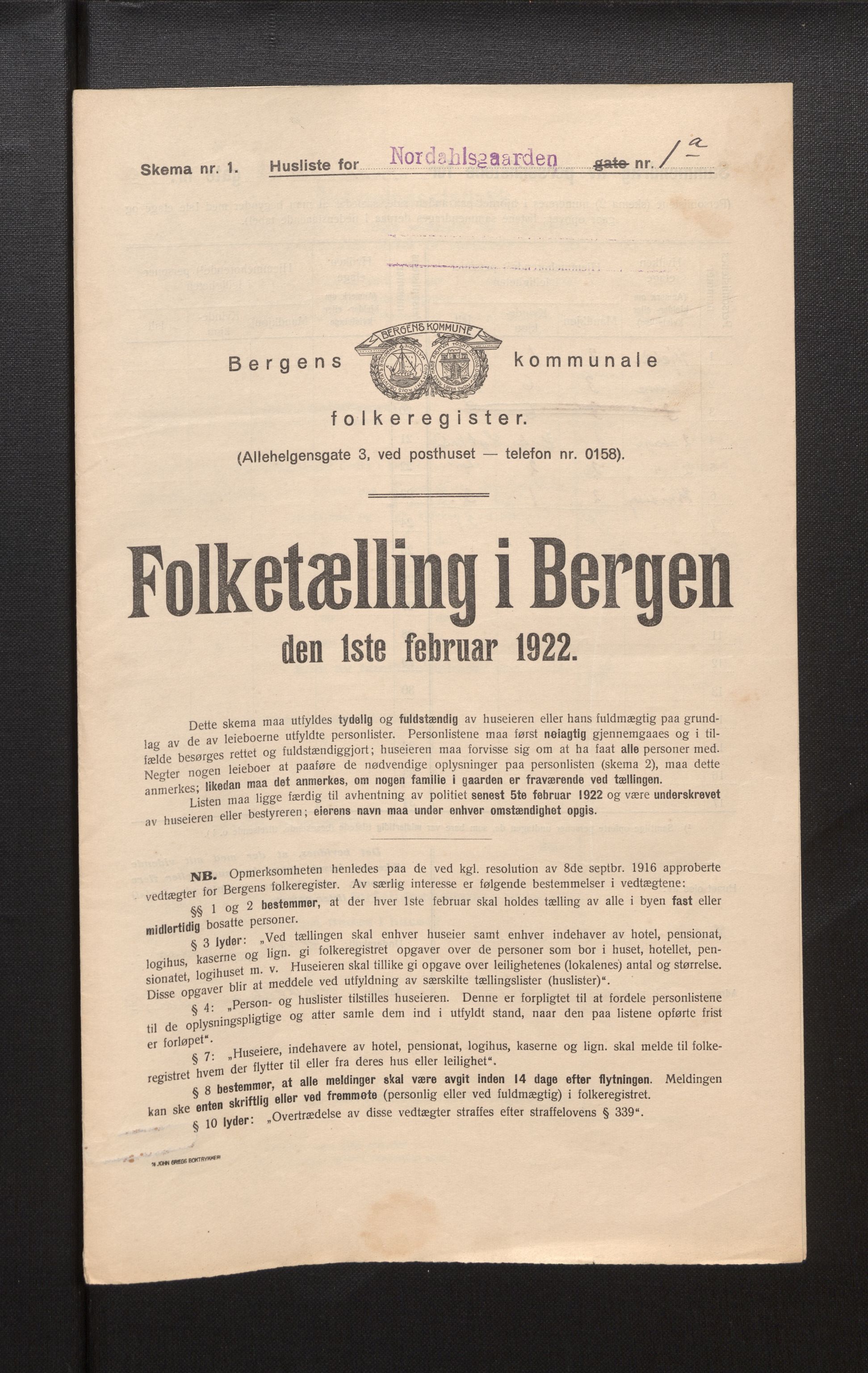 SAB, Municipal Census 1922 for Bergen, 1922, p. 26976