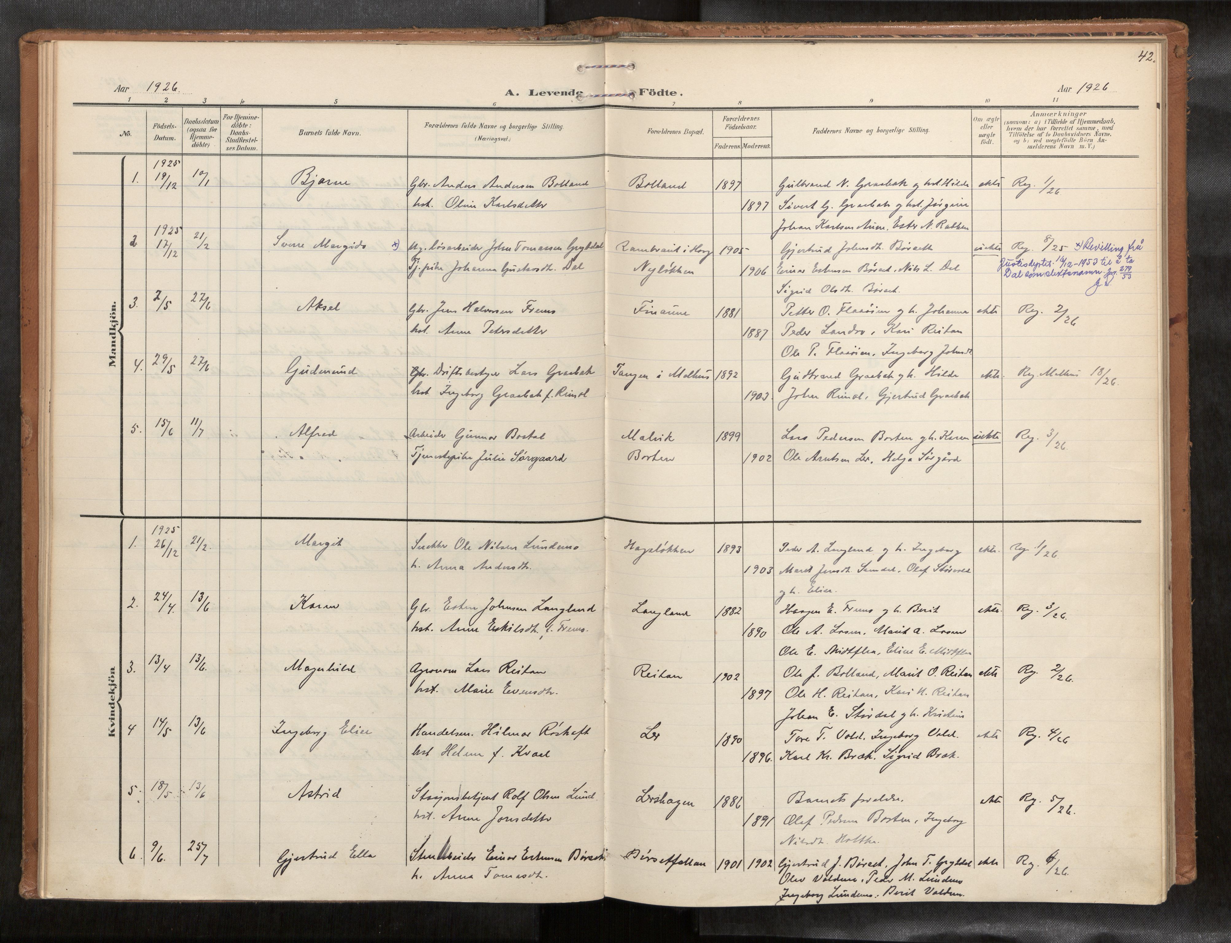 Ministerialprotokoller, klokkerbøker og fødselsregistre - Sør-Trøndelag, SAT/A-1456/693/L1119b: Parish register (official) no. 693A02, 1906-1936, p. 42