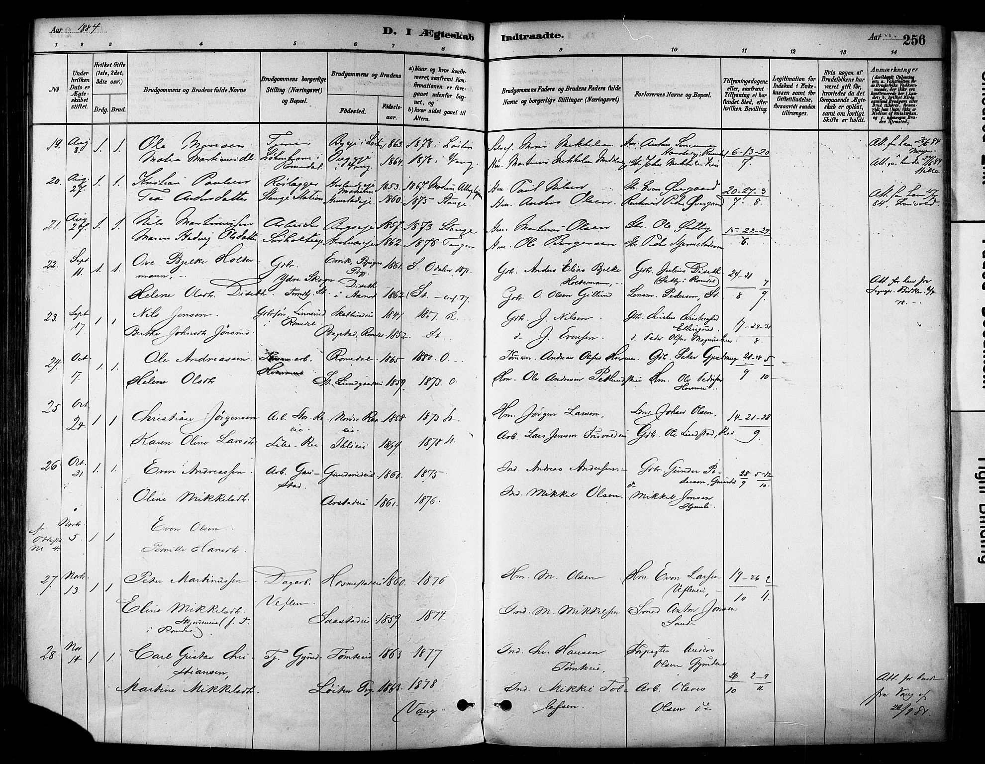 Stange prestekontor, SAH/PREST-002/K/L0017: Parish register (official) no. 17, 1880-1893, p. 256