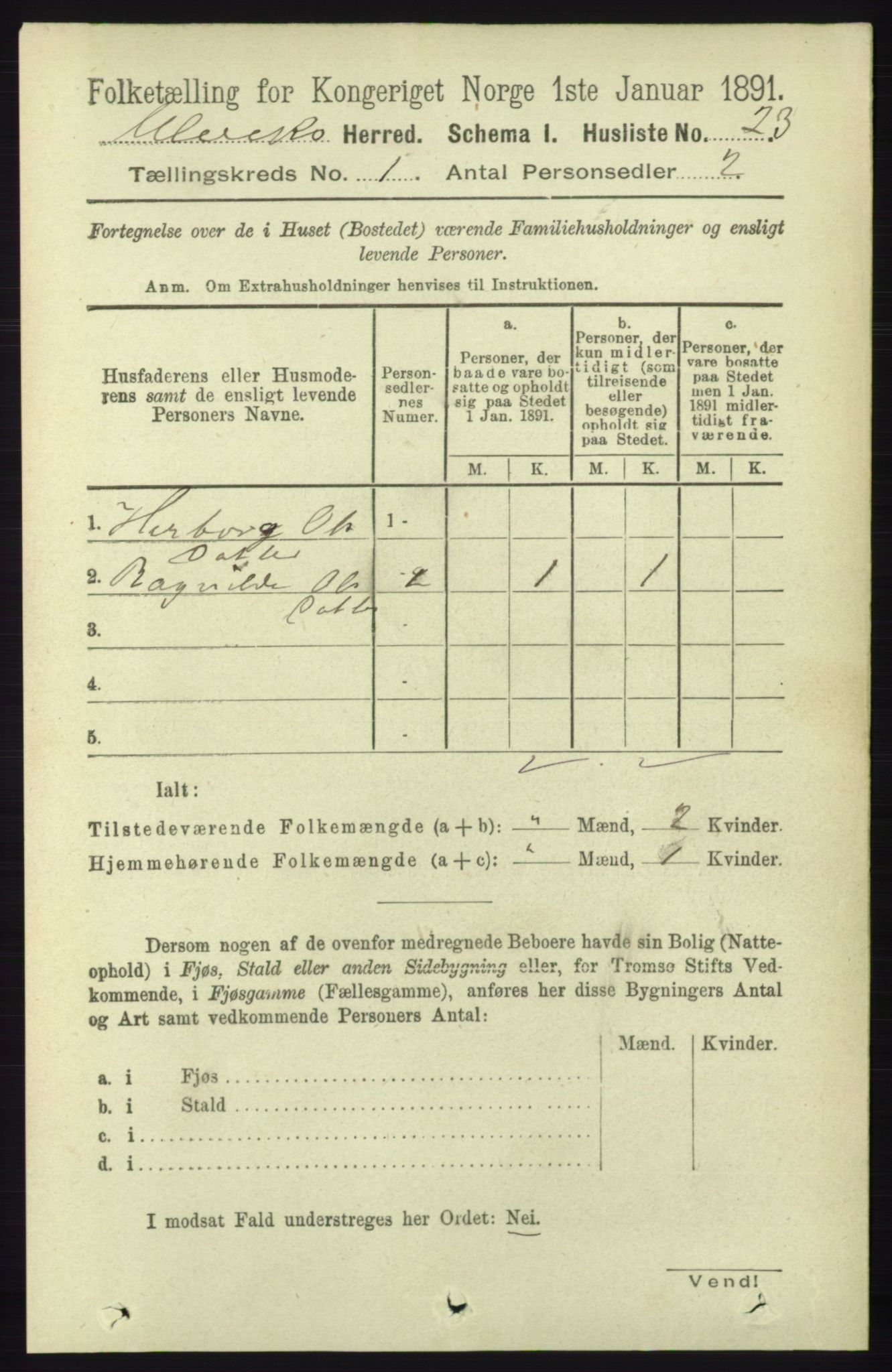 RA, 1891 census for 1233 Ulvik, 1891, p. 63