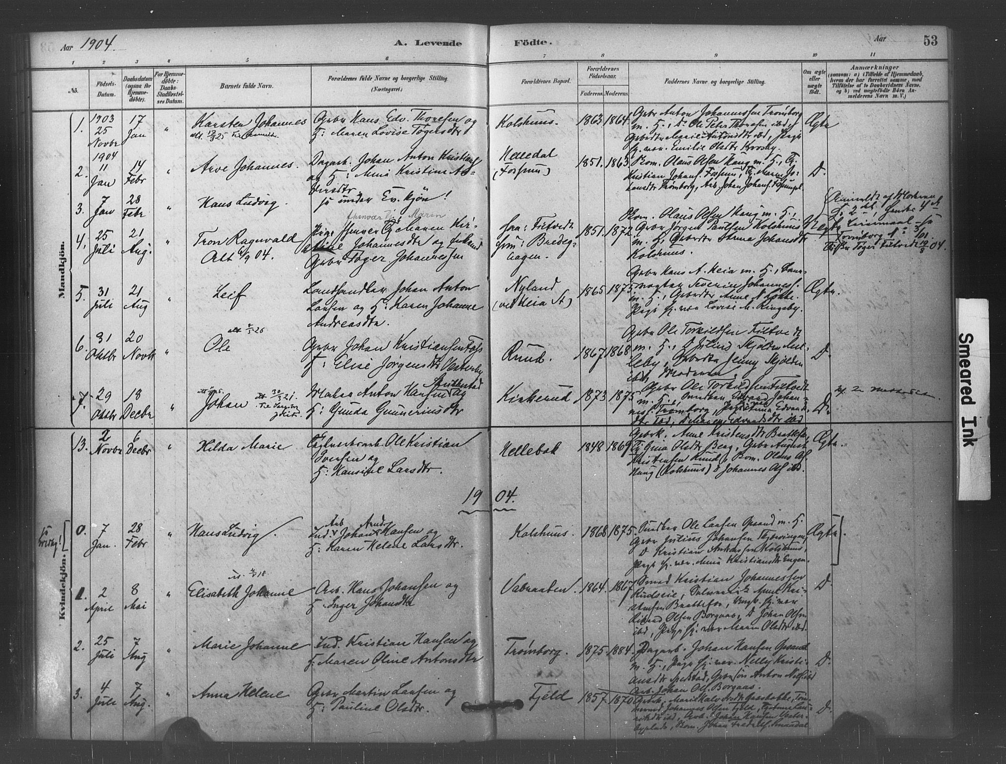 Eidsberg prestekontor Kirkebøker, AV/SAO-A-10905/F/Fc/L0001: Parish register (official) no. III 1, 1879-1905, p. 53