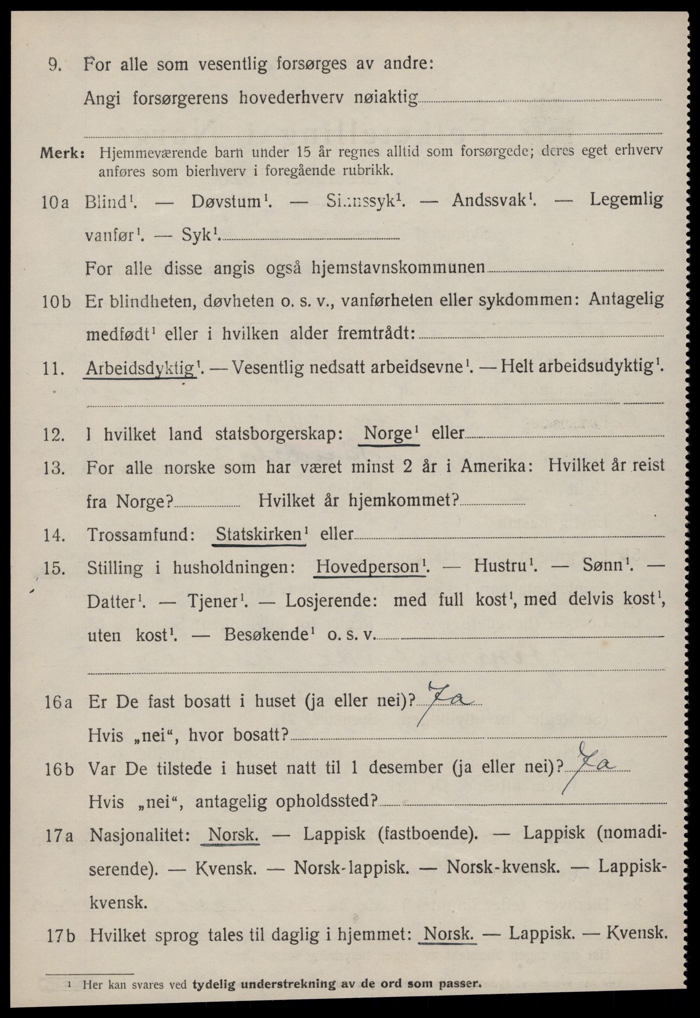 SAT, 1920 census for Sandstad, 1920, p. 516