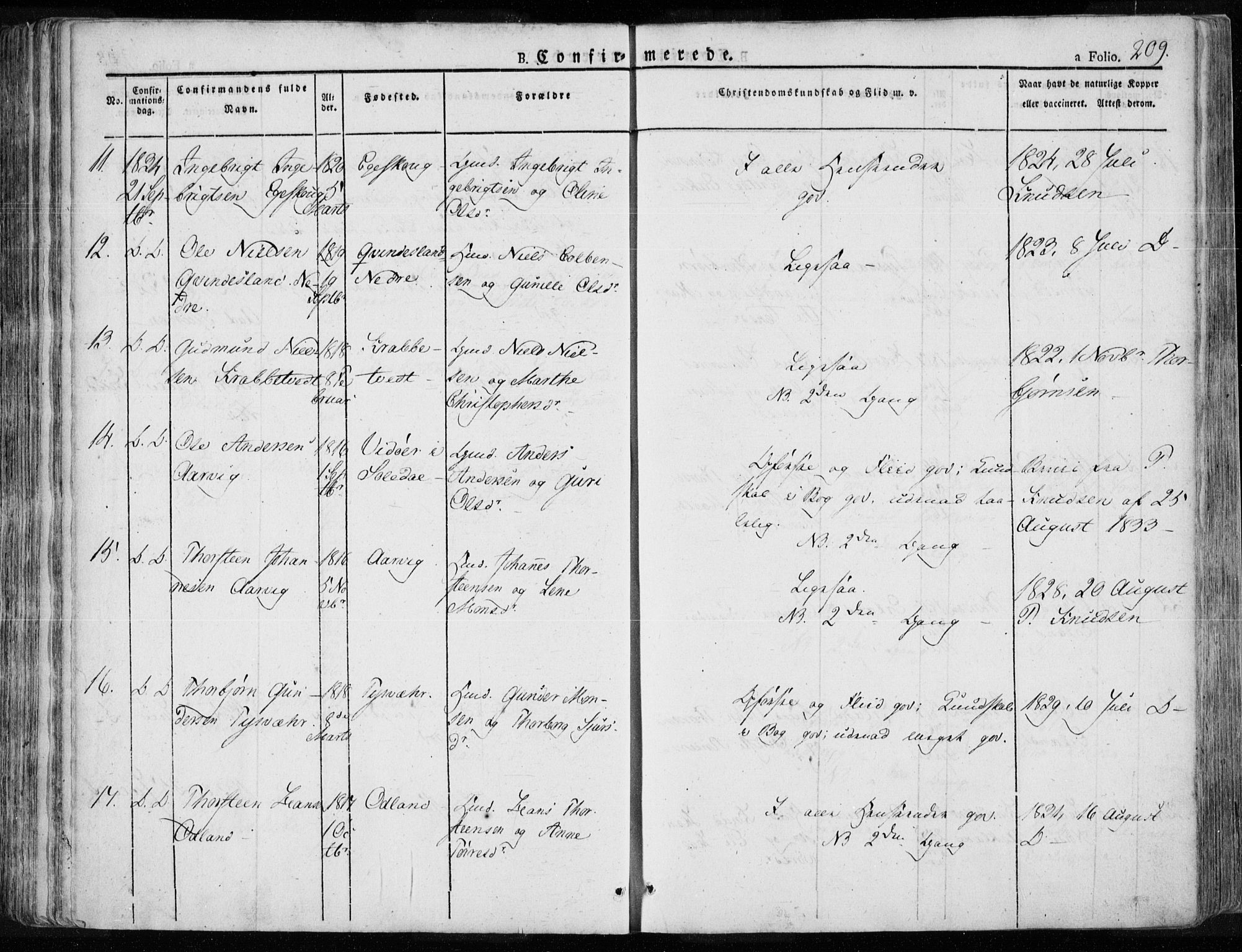 Tysvær sokneprestkontor, AV/SAST-A -101864/H/Ha/Haa/L0001: Parish register (official) no. A 1.1, 1831-1856, p. 209