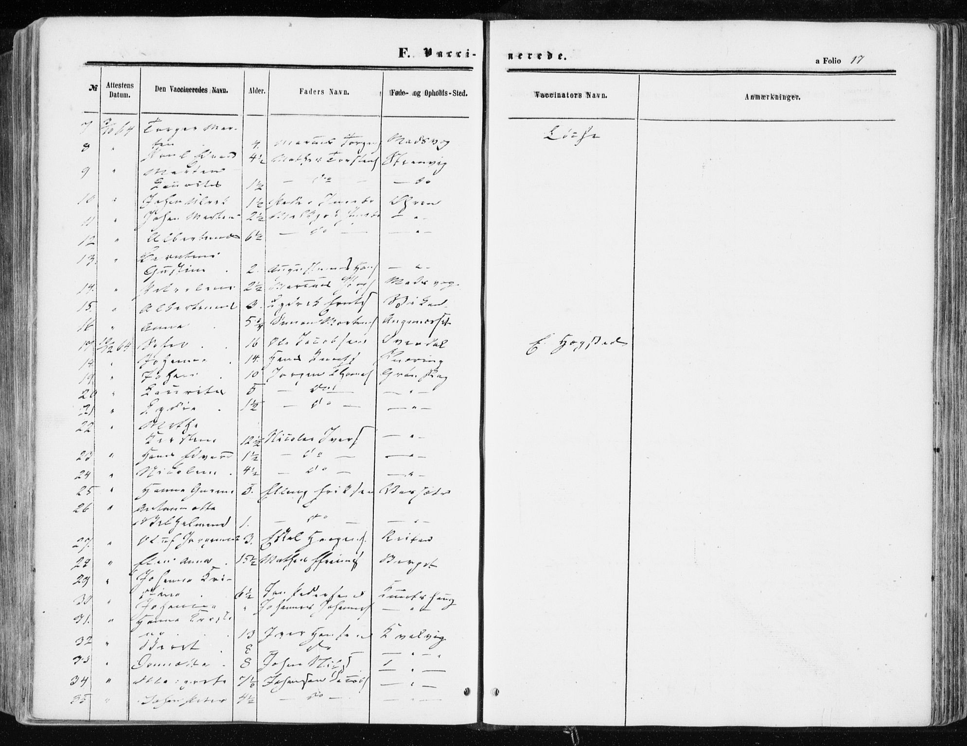 Ministerialprotokoller, klokkerbøker og fødselsregistre - Sør-Trøndelag, SAT/A-1456/634/L0531: Parish register (official) no. 634A07, 1861-1870, p. 17