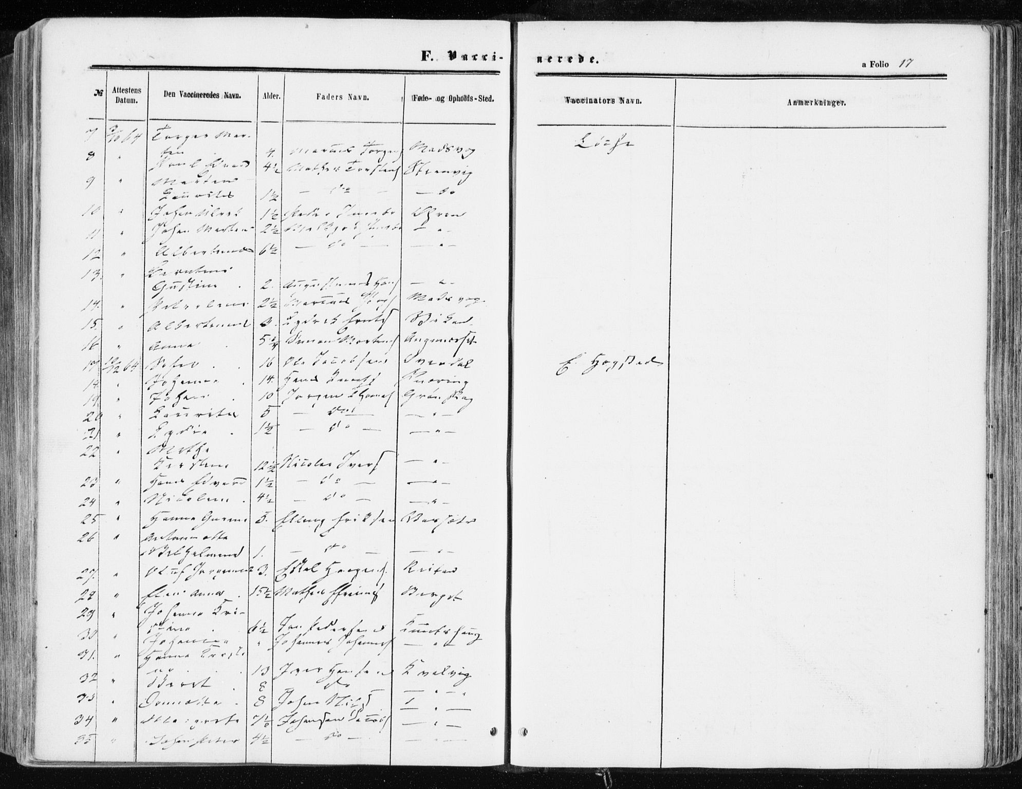 Ministerialprotokoller, klokkerbøker og fødselsregistre - Sør-Trøndelag, AV/SAT-A-1456/634/L0531: Parish register (official) no. 634A07, 1861-1870, p. 17