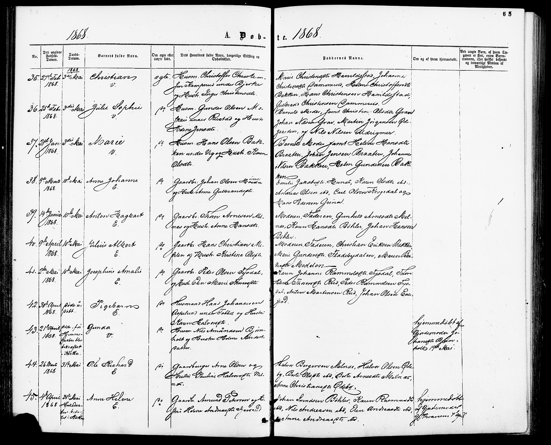 Enebakk prestekontor Kirkebøker, AV/SAO-A-10171c/F/Fa/L0011: Parish register (official) no. I 11, 1862-1882, p. 65