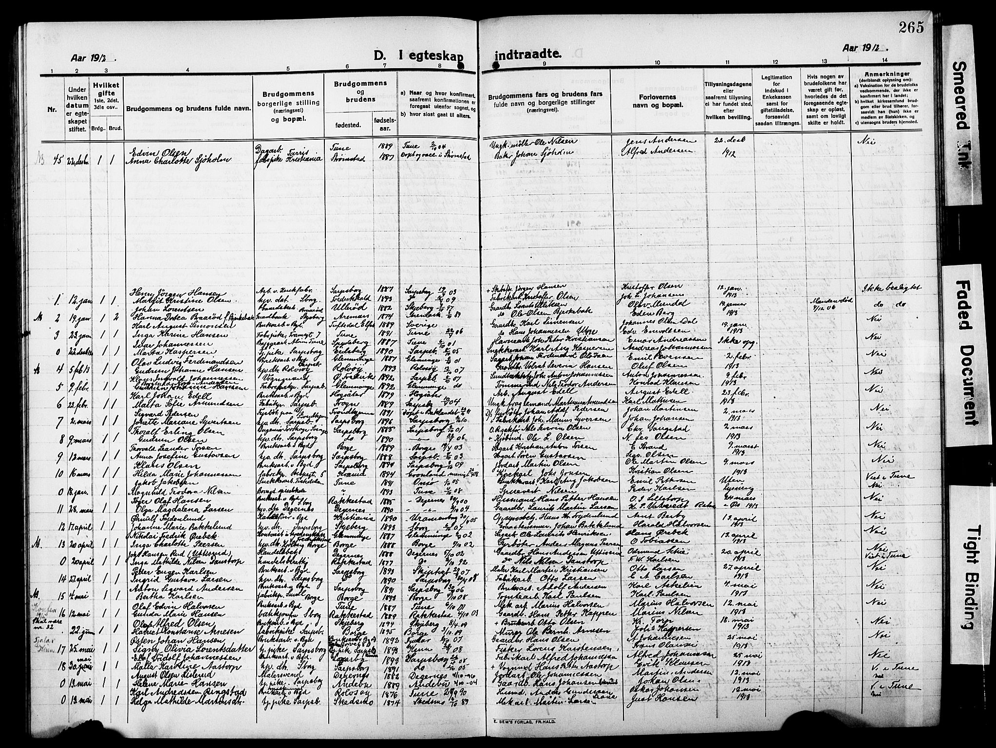 Sarpsborg prestekontor Kirkebøker, AV/SAO-A-2006/G/Ga/L0002: Parish register (copy) no. 2, 1912-1931, p. 265