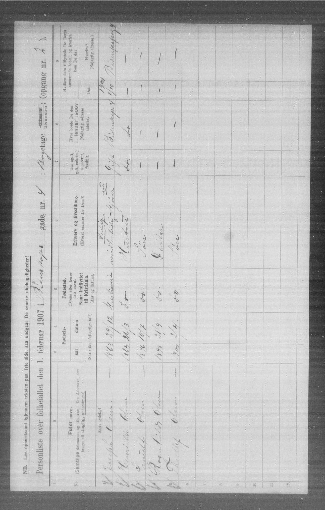 OBA, Municipal Census 1907 for Kristiania, 1907, p. 2589