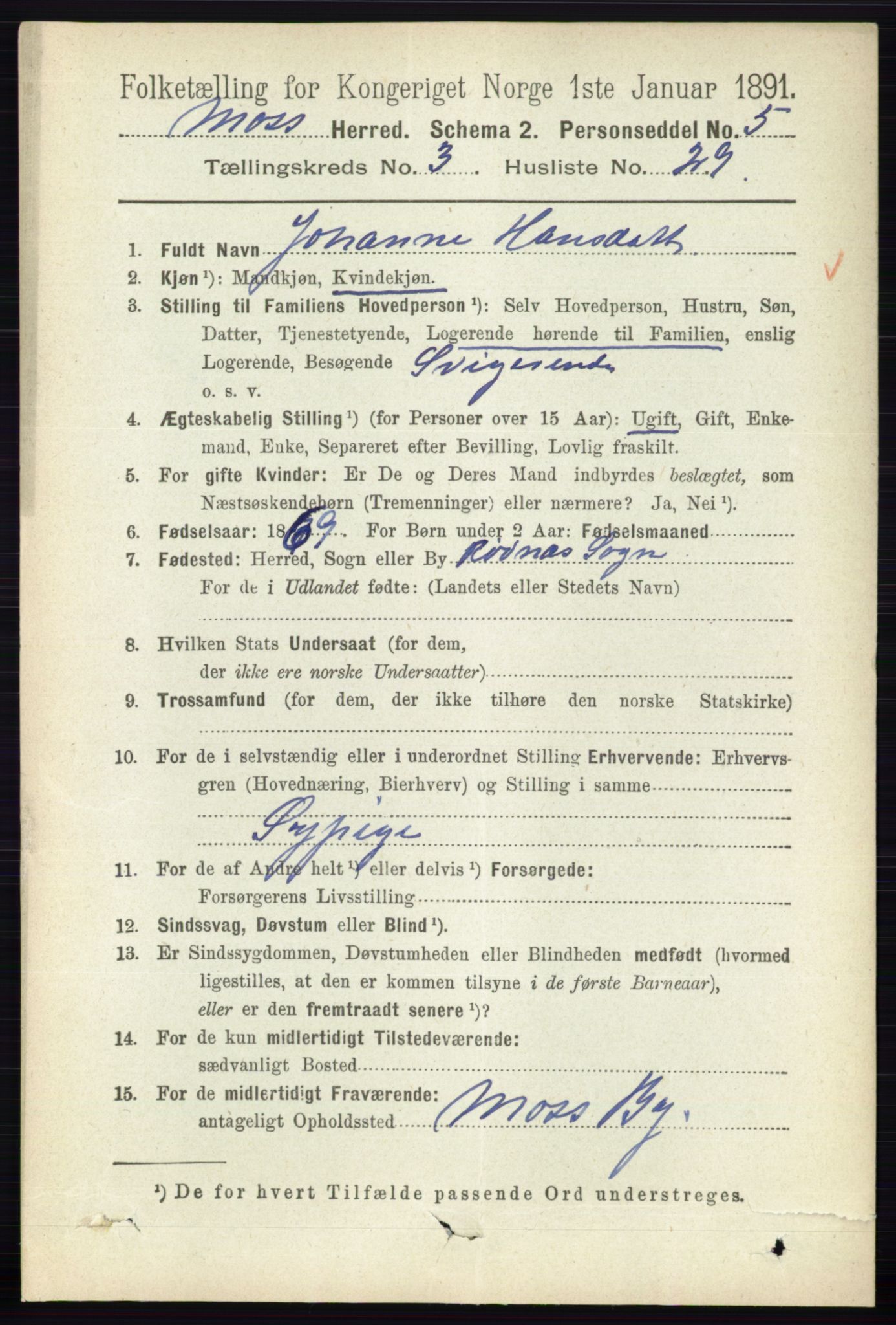 RA, 1891 Census for 0194 Moss, 1891, p. 1296