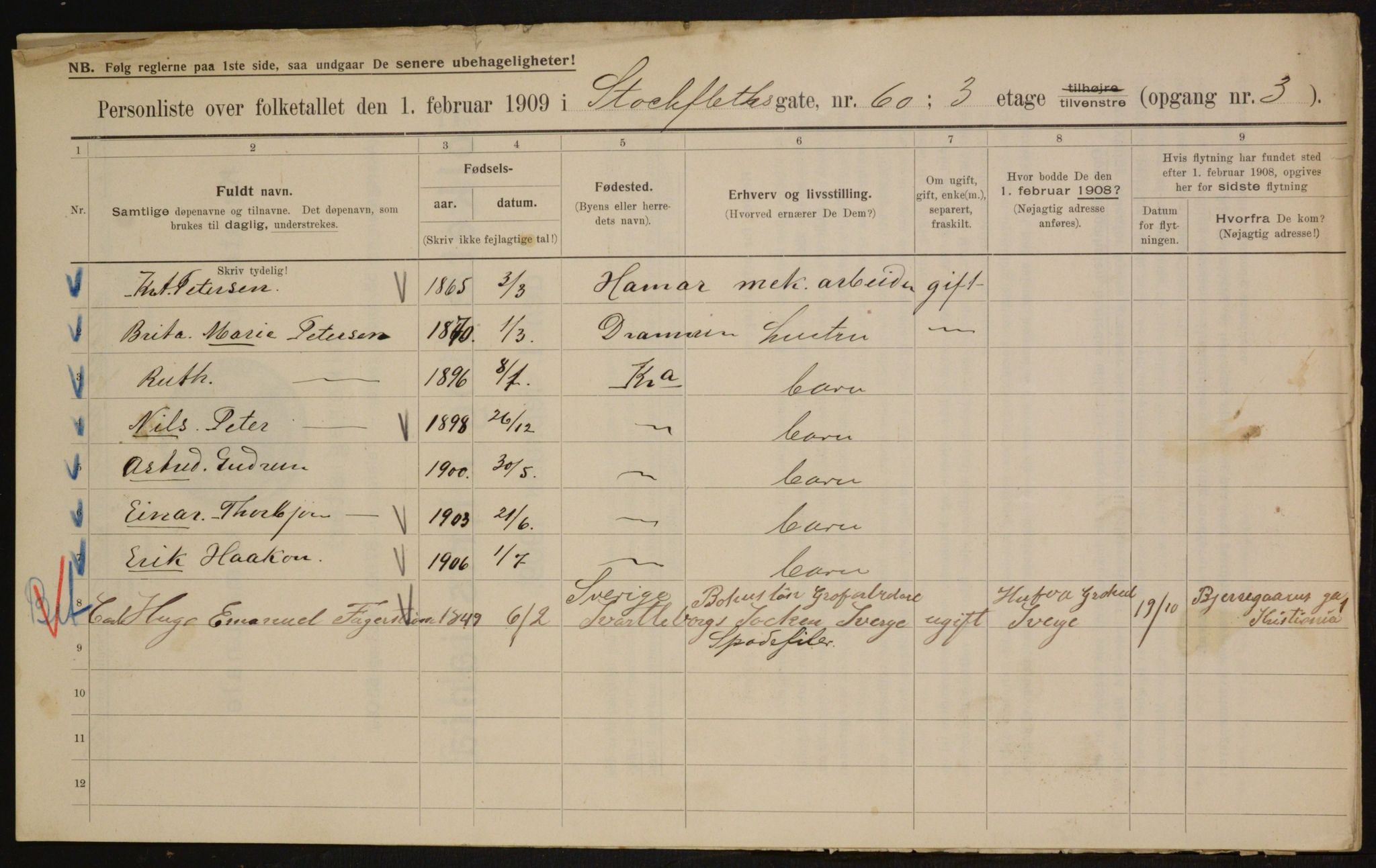 OBA, Municipal Census 1909 for Kristiania, 1909, p. 92579