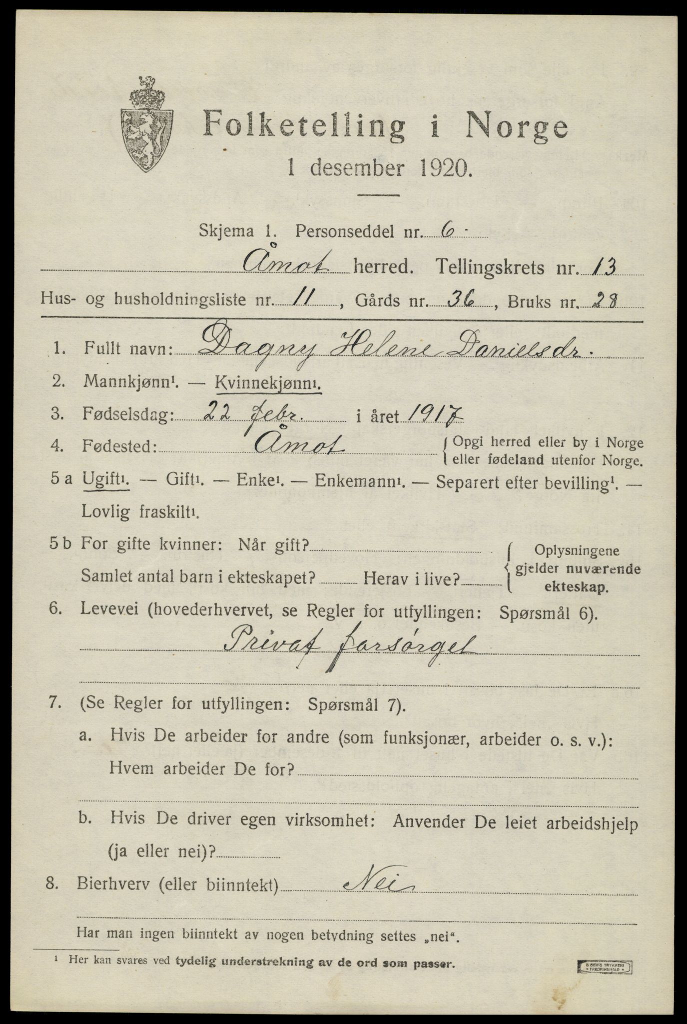 SAH, 1920 census for Åmot, 1920, p. 10877