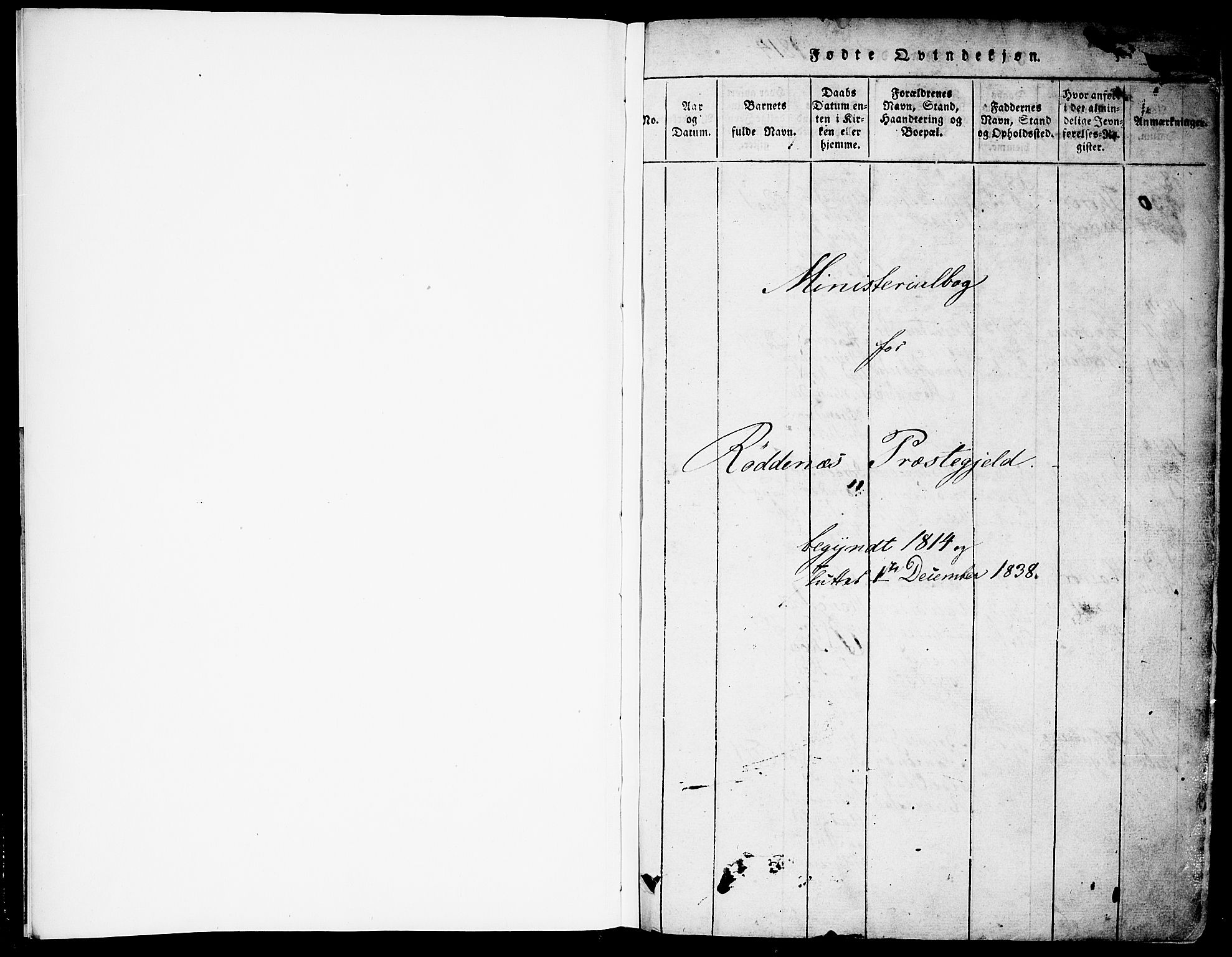 Rødenes prestekontor Kirkebøker, AV/SAO-A-2005/F/Fa/L0004: Parish register (official) no. I 4, 1814-1838, p. 1