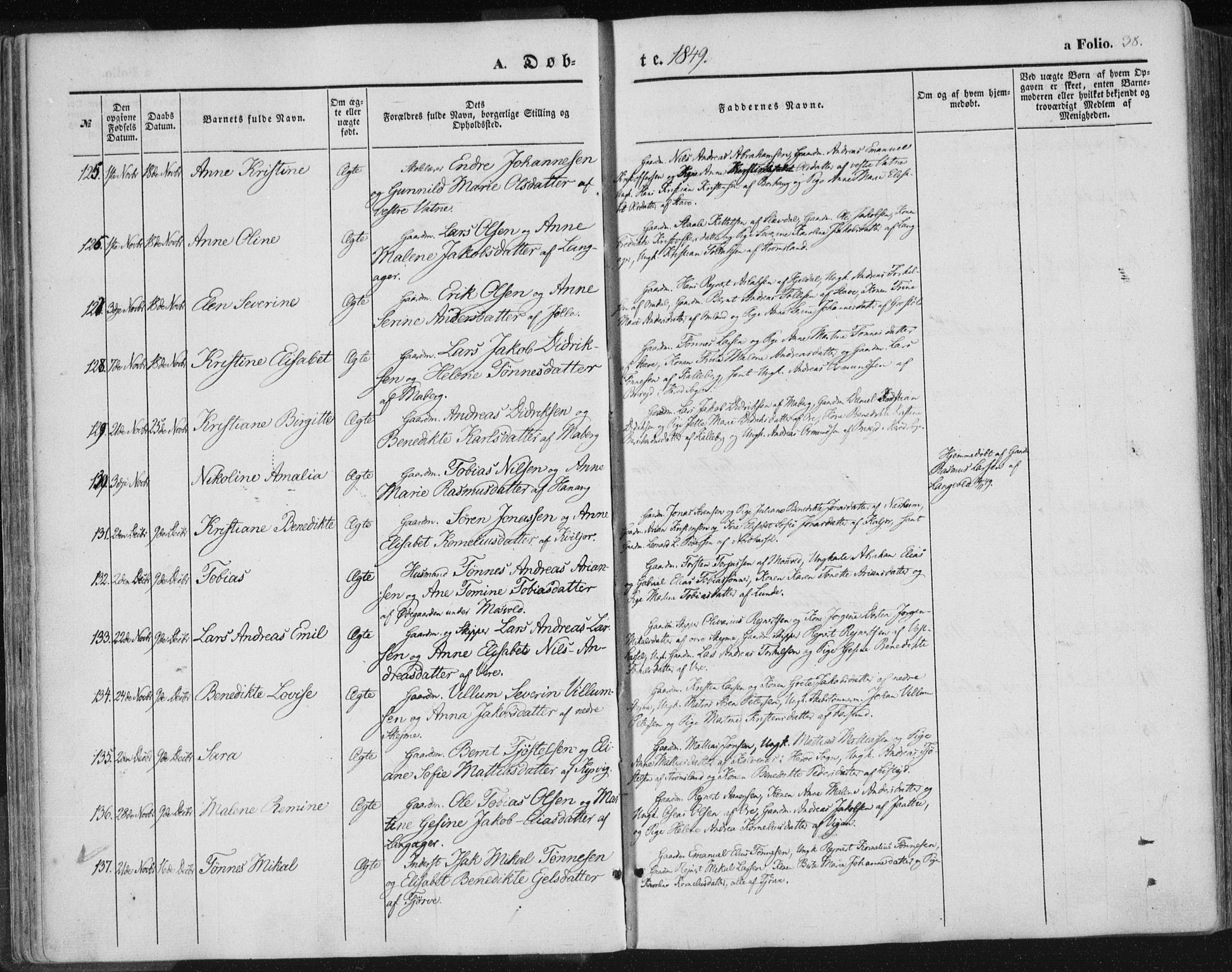 Lista sokneprestkontor, SAK/1111-0027/F/Fa/L0010: Parish register (official) no. A 10, 1846-1861, p. 38