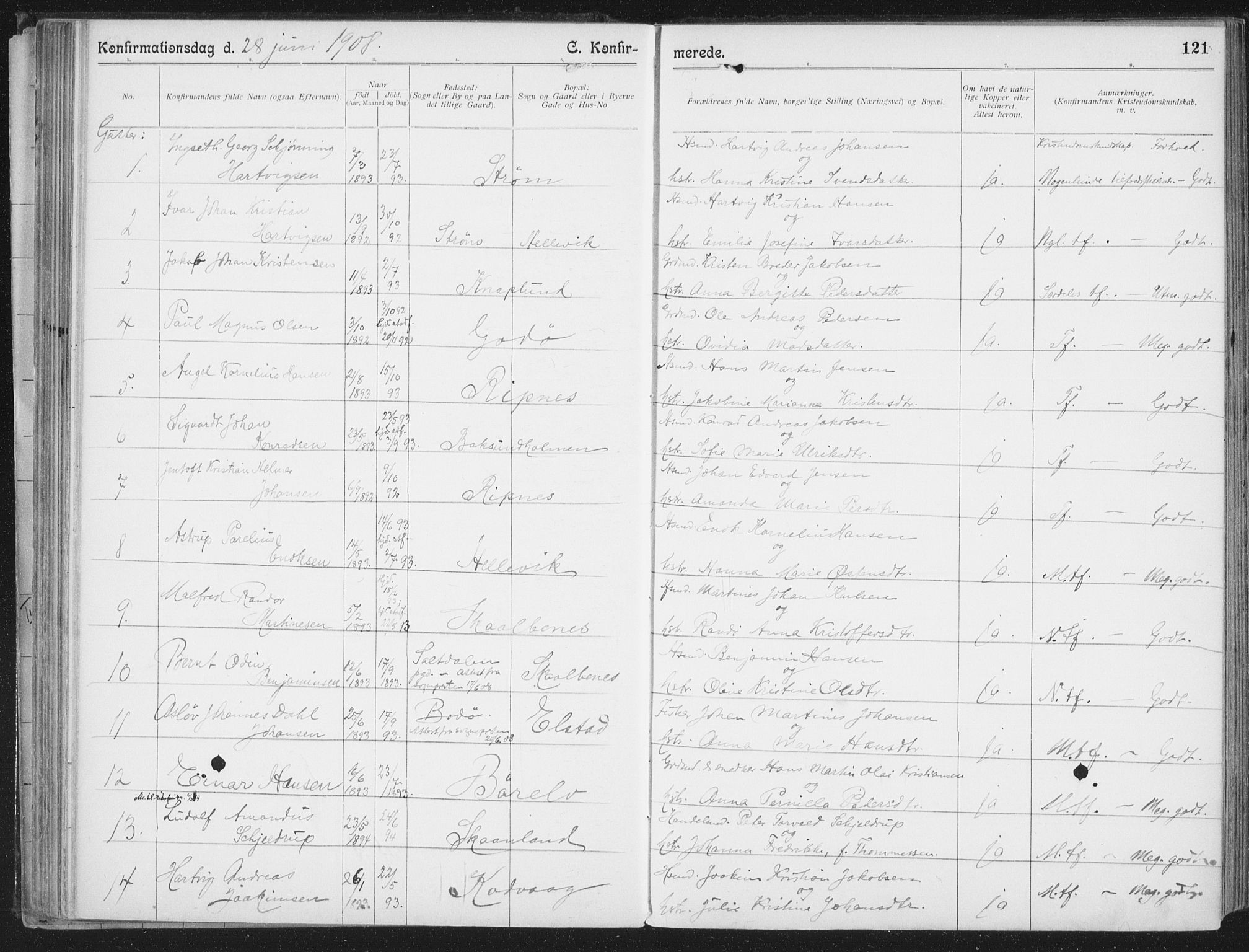 Ministerialprotokoller, klokkerbøker og fødselsregistre - Nordland, SAT/A-1459/804/L0081: Parish register (official) no. 804A02, 1901-1915, p. 121