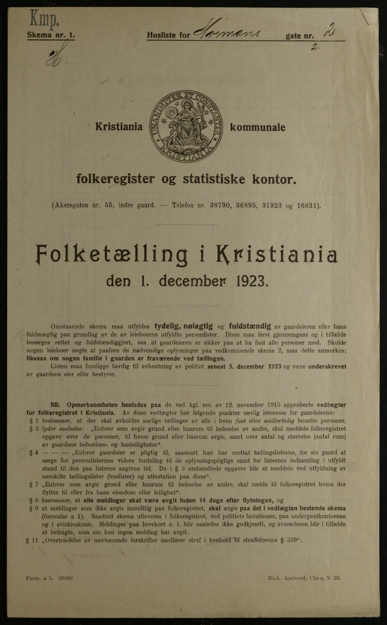 OBA, Municipal Census 1923 for Kristiania, 1923, p. 80712