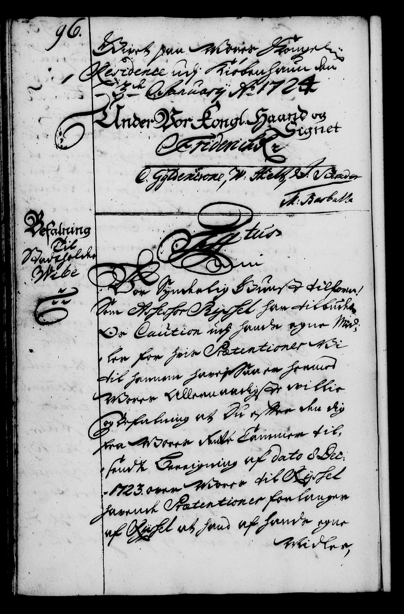 Rentekammeret, Kammerkanselliet, RA/EA-3111/G/Gg/Gga/L0002: Norsk ekspedisjonsprotokoll med register (merket RK 53.2), 1723-1727, p. 96