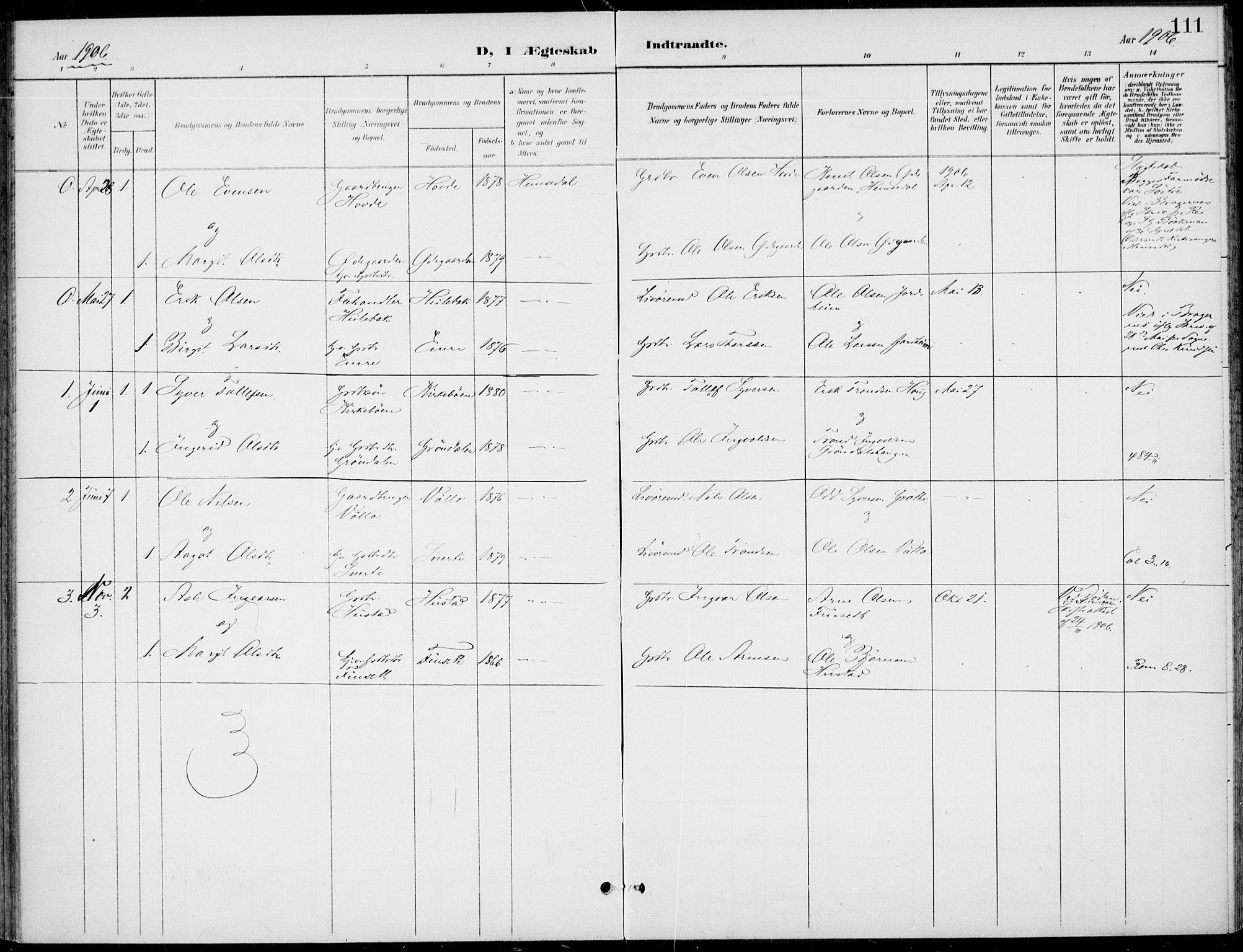 Gol kirkebøker, AV/SAKO-A-226/F/Fb/L0002: Parish register (official) no. II 2, 1900-1921, p. 111