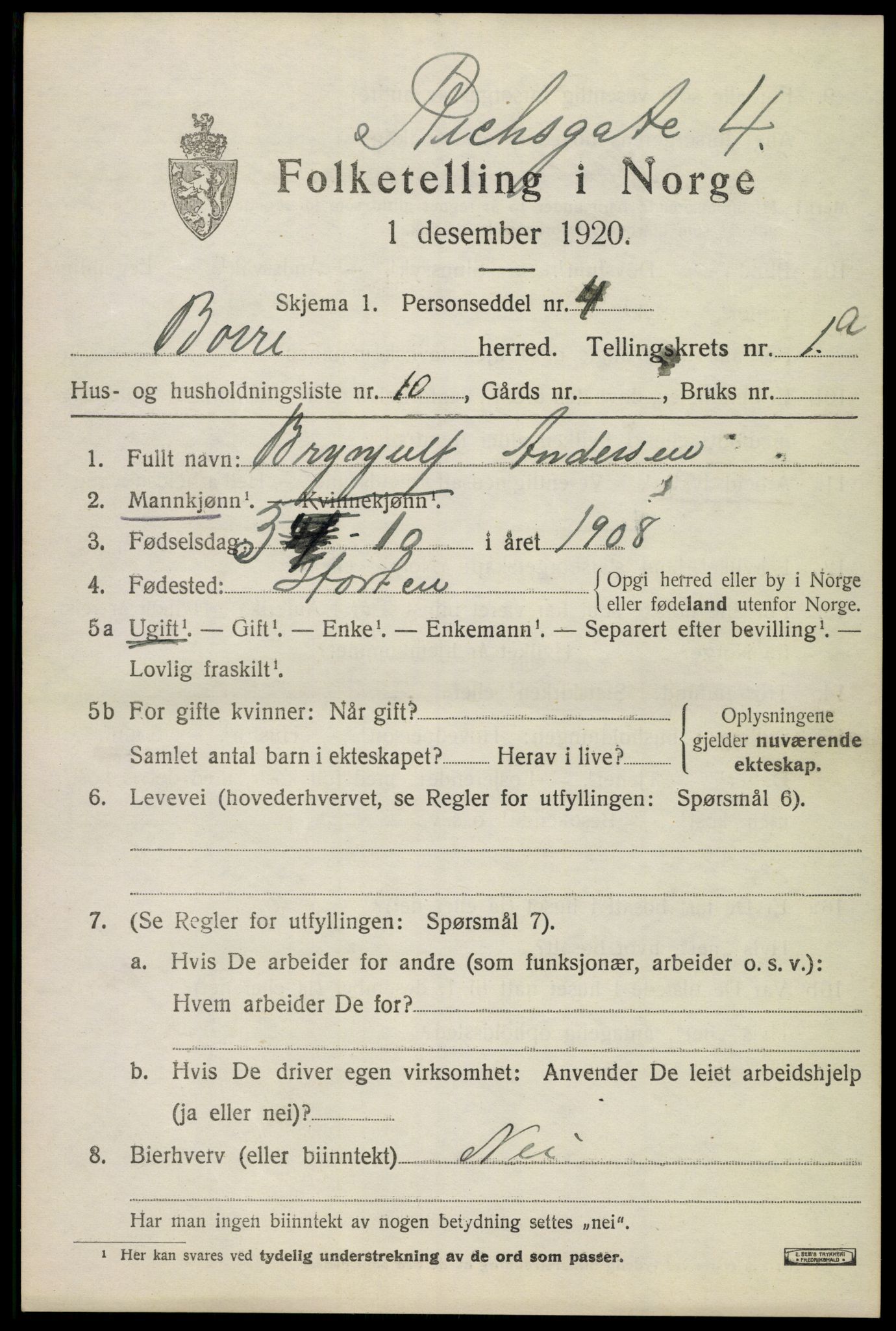SAKO, 1920 census for Borre, 1920, p. 1544