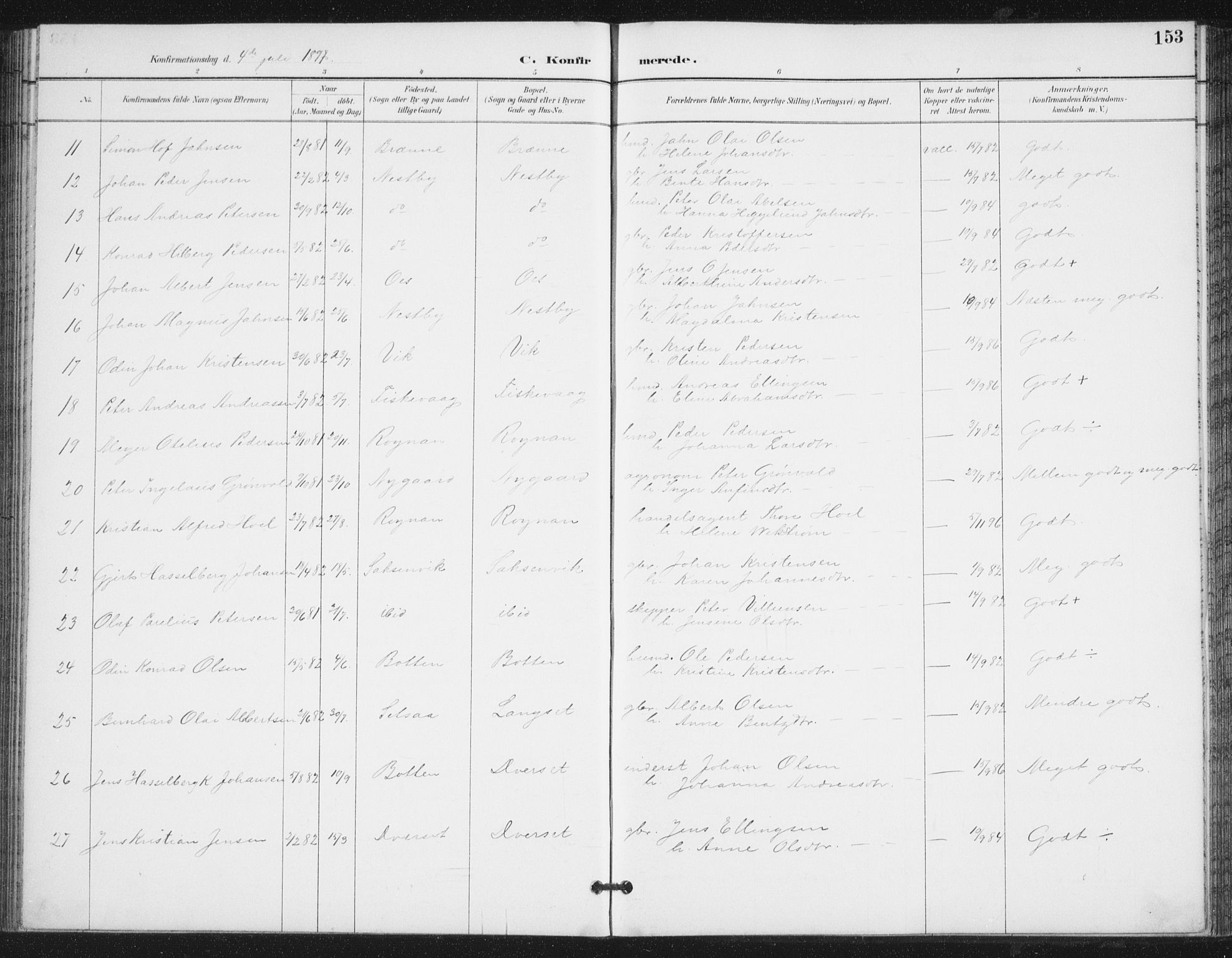 Ministerialprotokoller, klokkerbøker og fødselsregistre - Nordland, AV/SAT-A-1459/847/L0682: Parish register (copy) no. 847C10, 1889-1907, p. 153